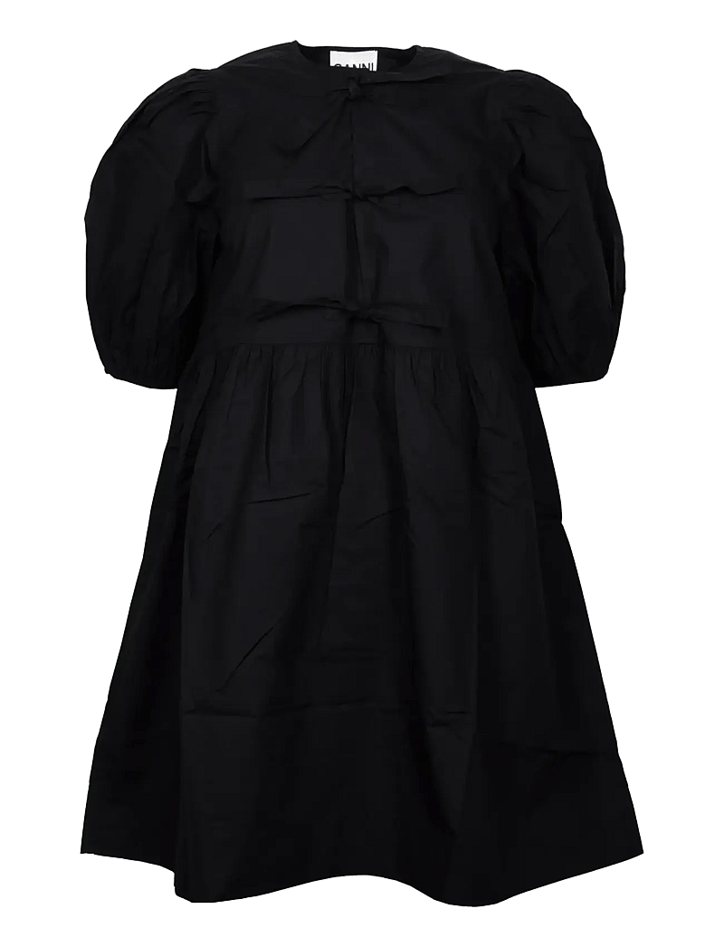 Ganni - Cotton Poplin Tie String Mini Dress - sommerkjoler - black - 0