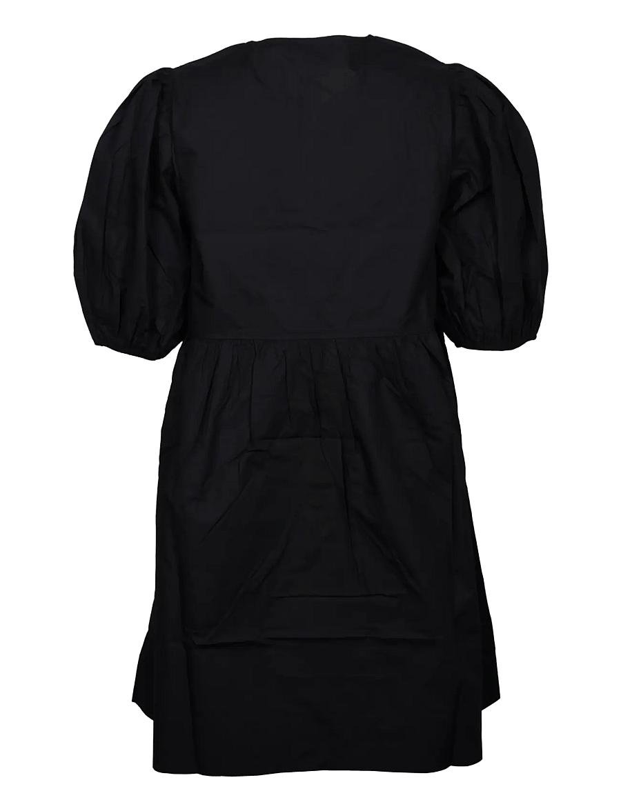 Ganni - Cotton Poplin Tie String Mini Dress - zomerjurken - black - 1