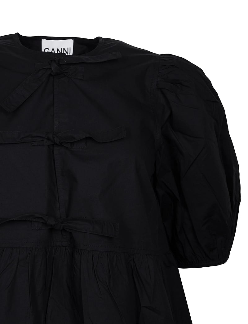 Ganni - Cotton Poplin Tie String Mini Dress - sommerkjoler - black - 2
