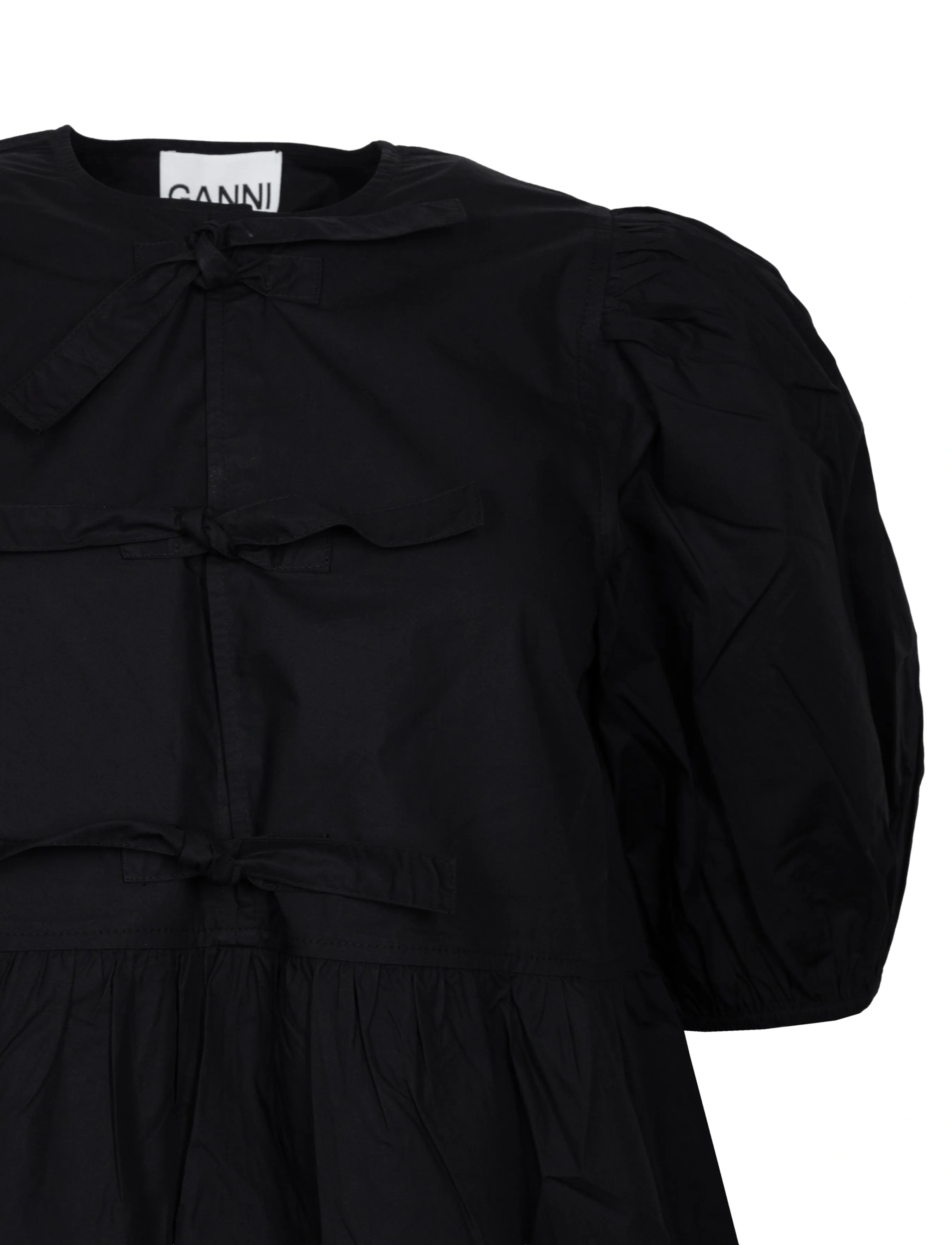 Ganni - Cotton Poplin Tie String Mini Dress - zomerjurken - black - 2