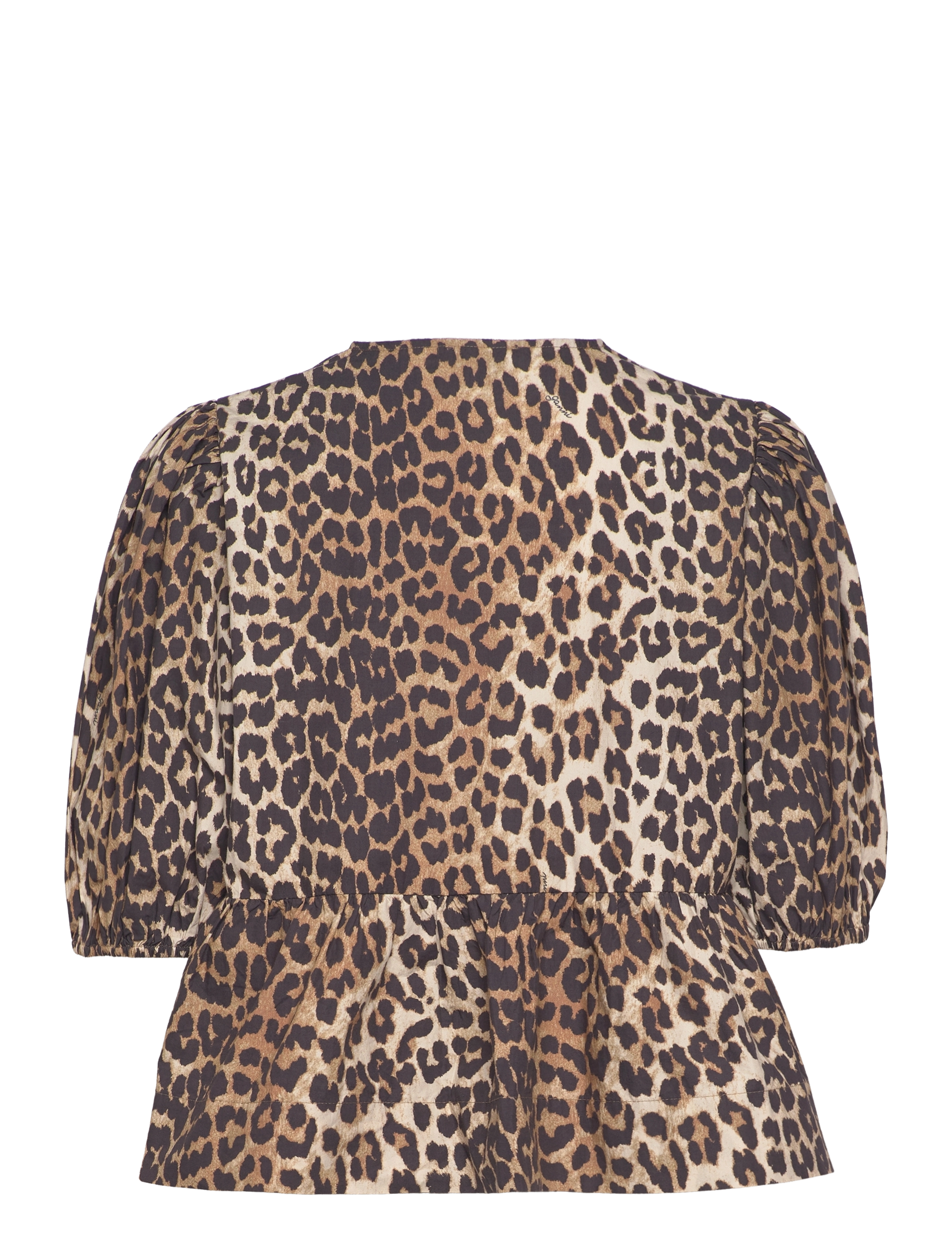 Ganni - Printed Cotton Poplin Peplum Blouse - short-sleeved blouses - brown - 1