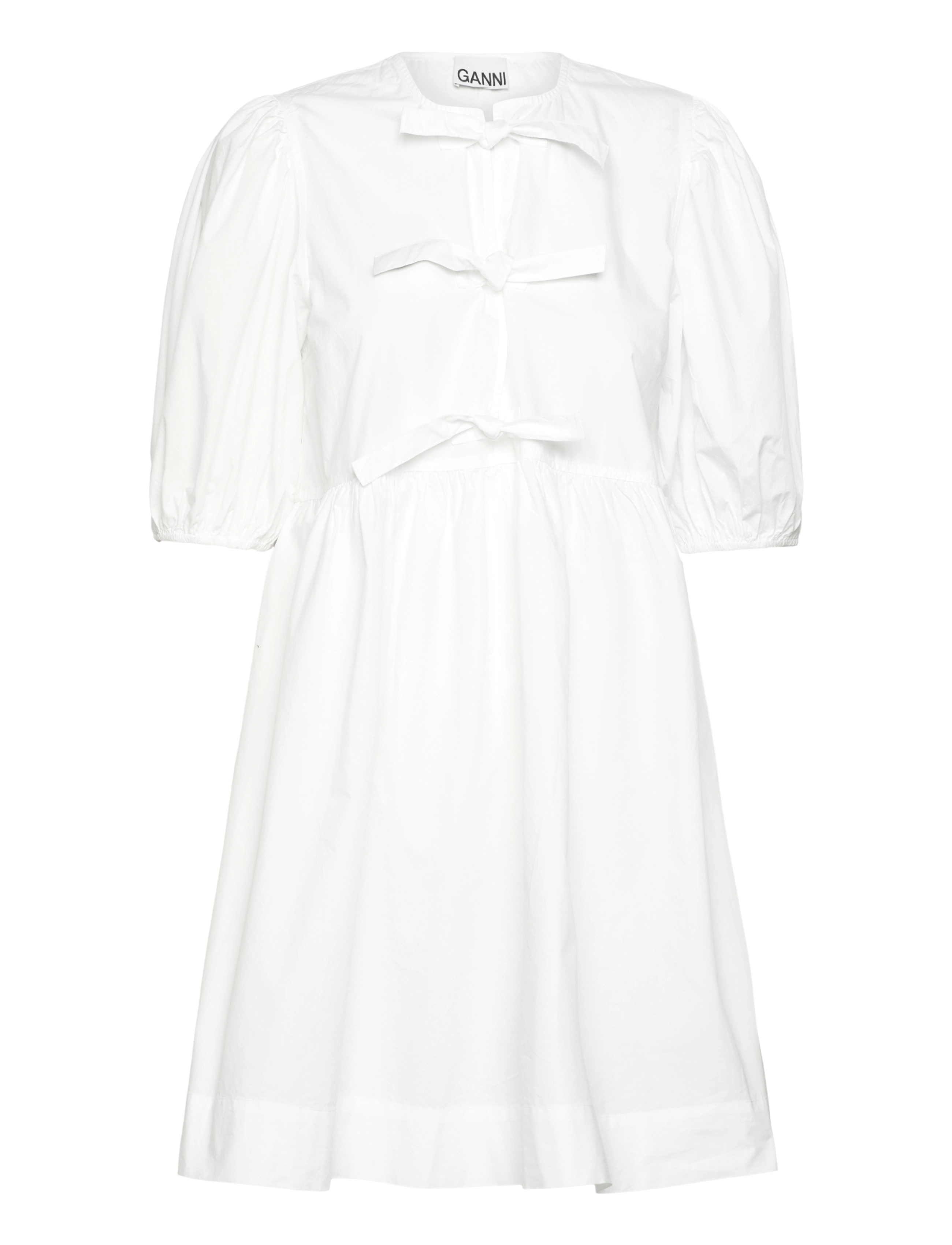 Ganni Cotton Poplin Tie String Mini Dress, 40, Designer, Weiß - Short Frauen