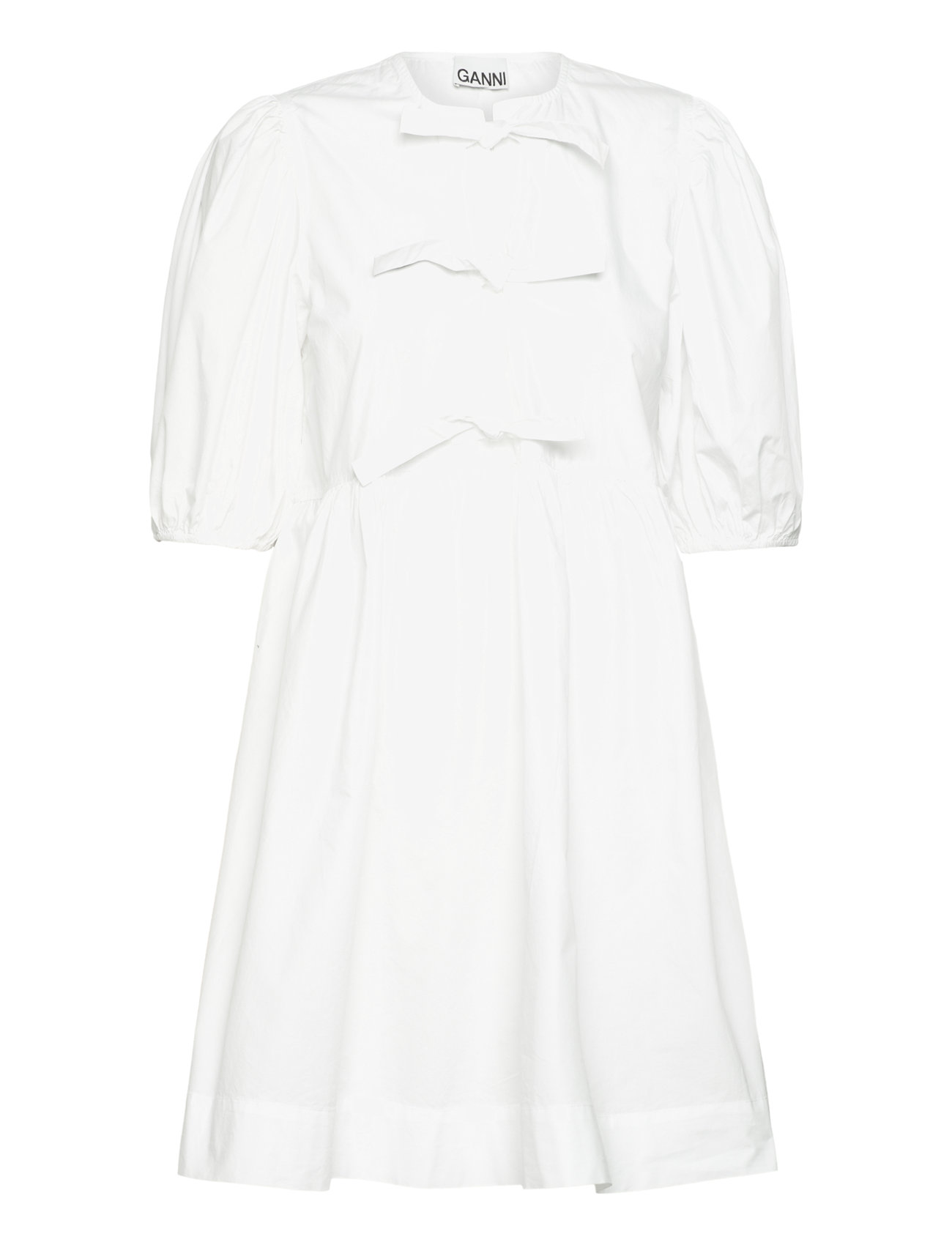 Ganni - Cotton Poplin Tie String Mini Dress - konfirmationstøj - bright white - 0