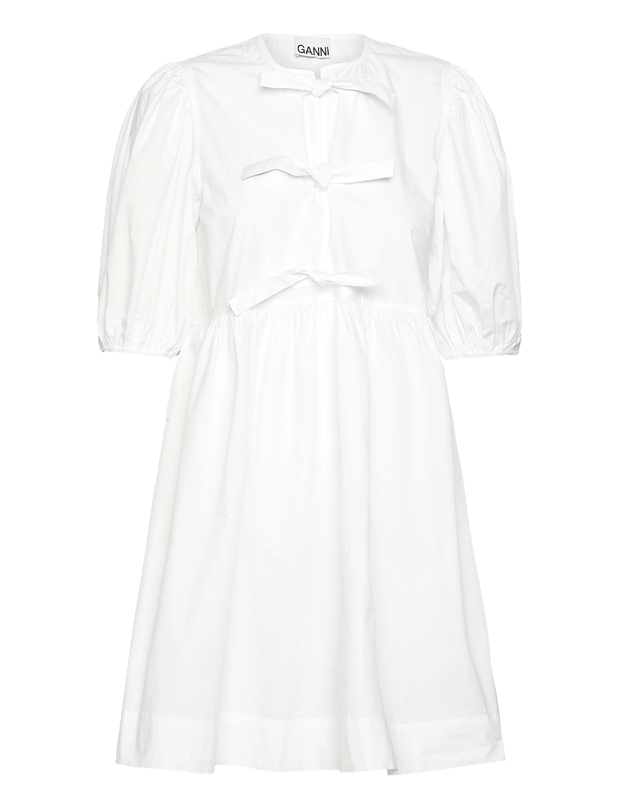 Ganni - Cotton Poplin Tie String Mini Dress - konfirmationstøj - bright white - 0