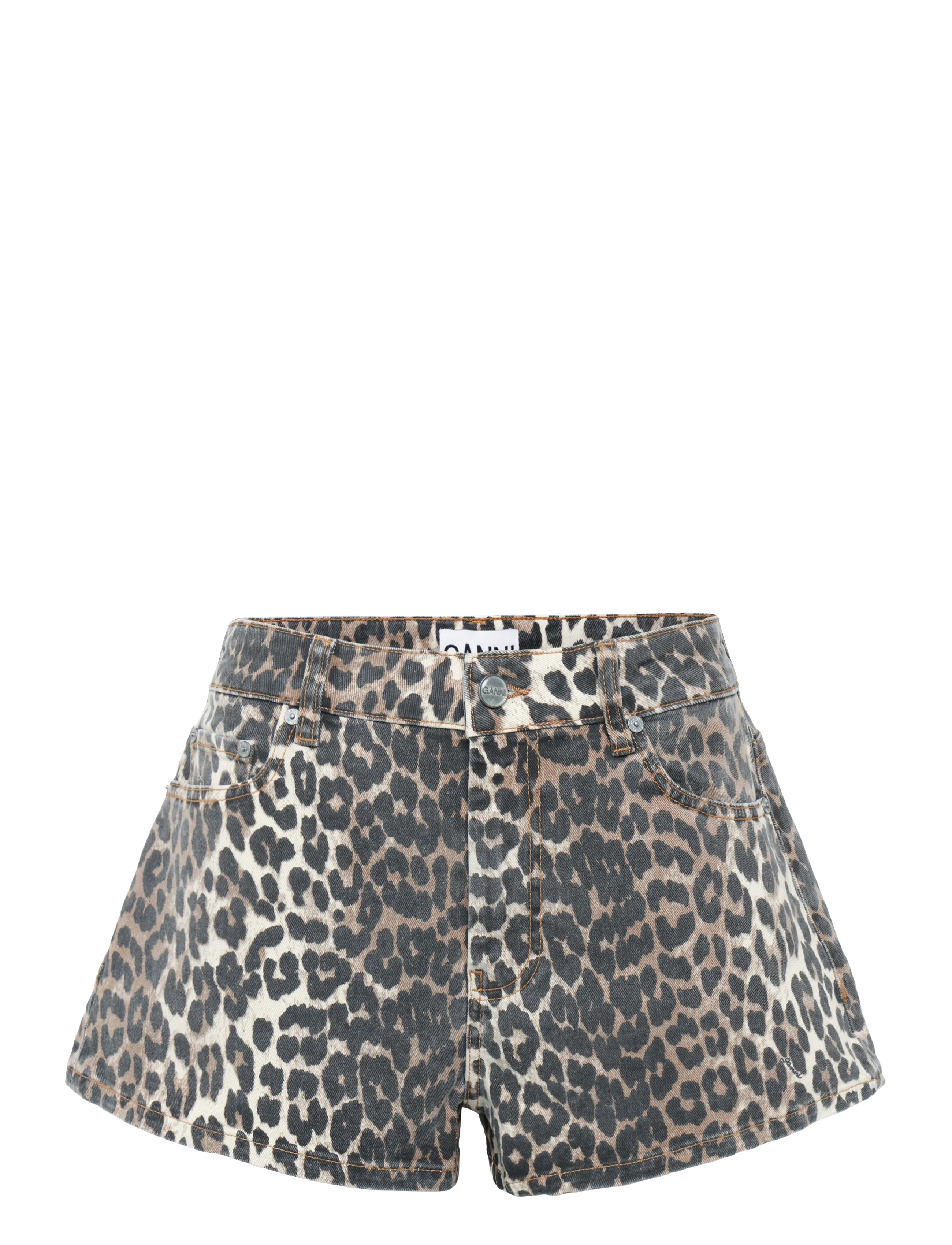 Ganni Print Denim Hotpants - GANNI - BROWN / brown