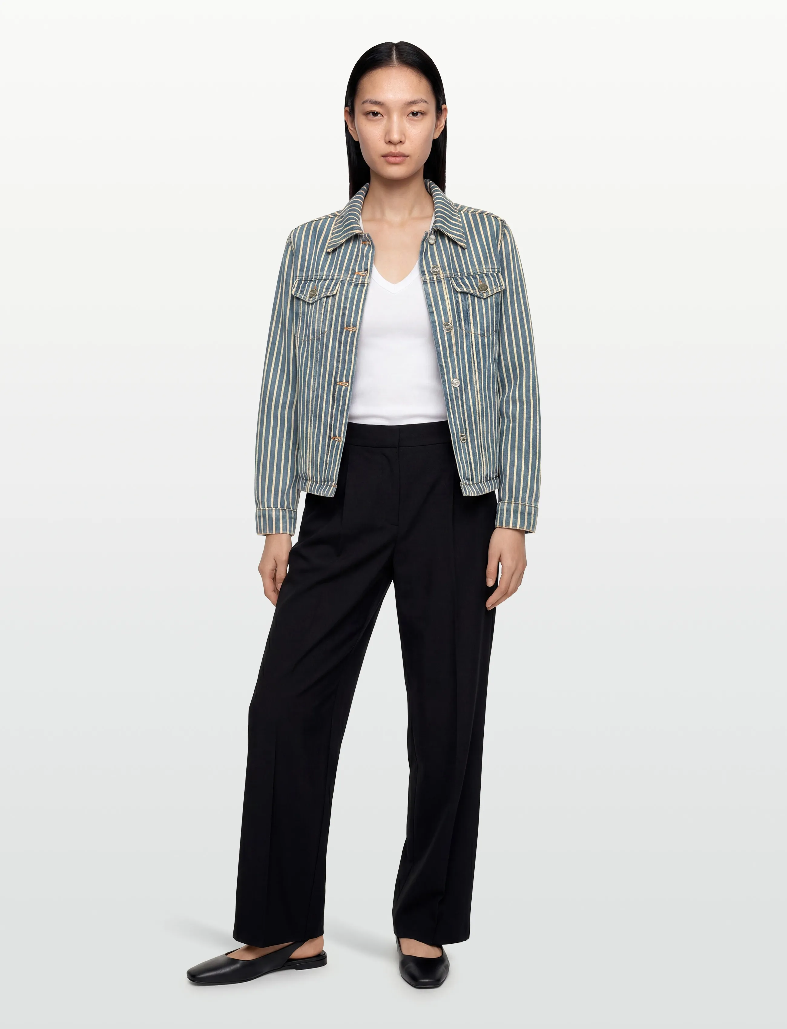 Ganni Soft Chambray Denim Jacket, Kvinder, Stribet Denimjakke, Blå, Str: 34