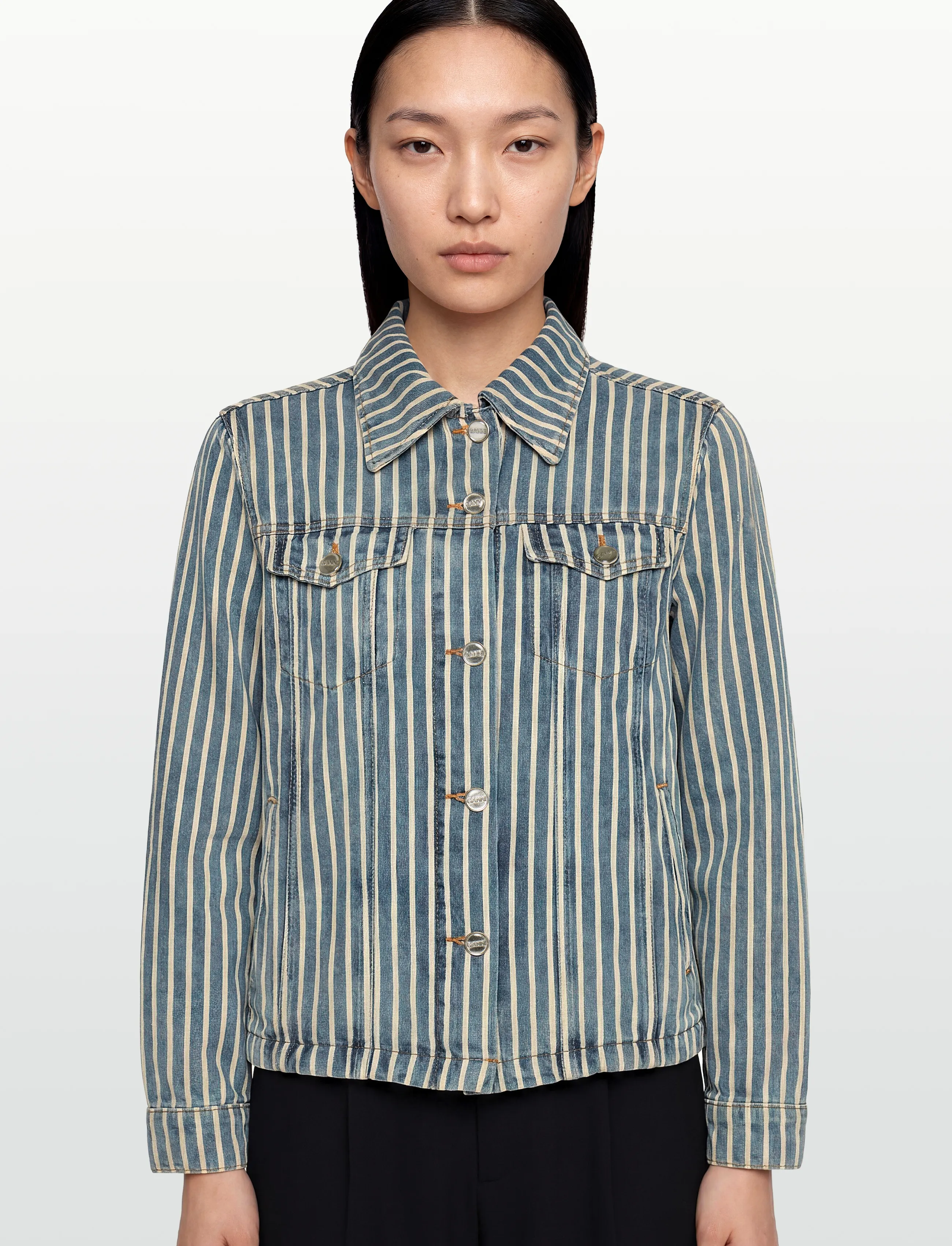 Ganni - Soft Chambray Denim Jacket - frühlingsjacken - blue - 3