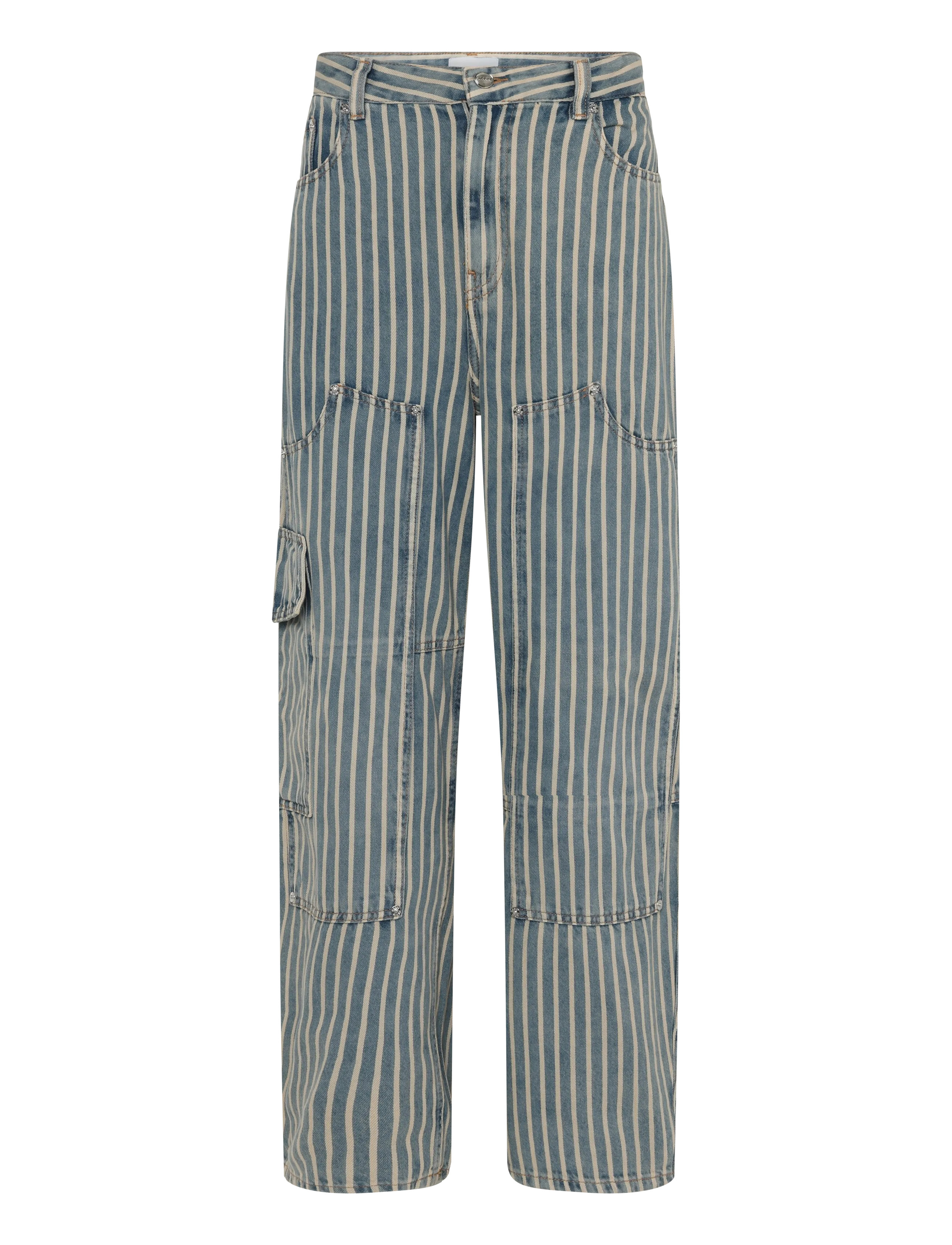 Ganni Striped Denim Carpenter Jeans - Kleidung - BLUE / blue