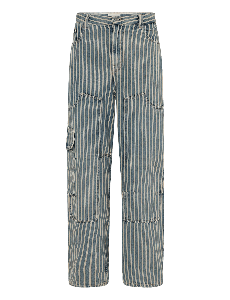 Ganni - Striped Denim Carpenter Jeans - gerade jeans - blue - 0