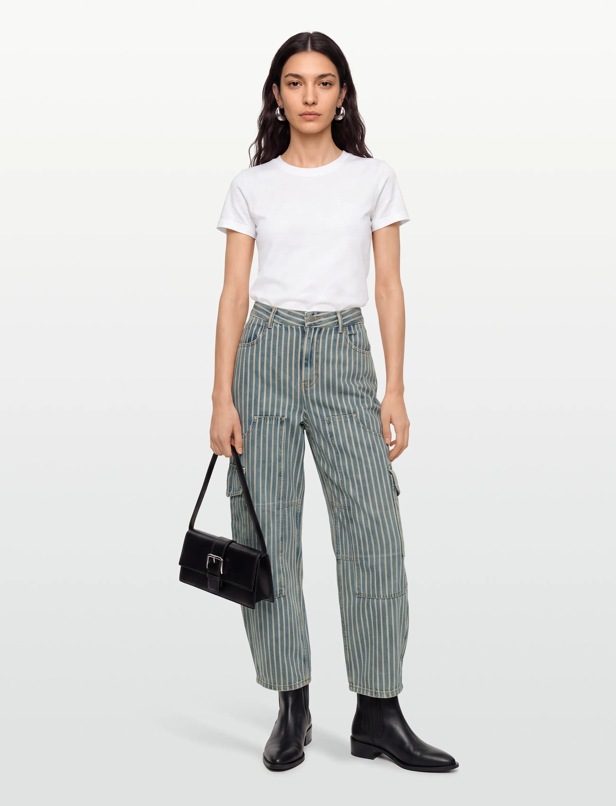 Ganni Striped Denim Carpenter Jeans, 26, Blue, Jeans > Lige-Almindelige, Dame