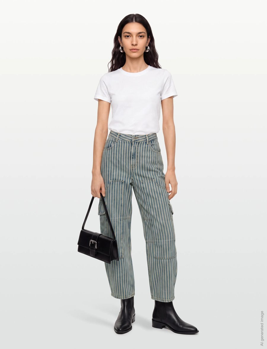 Ganni - Striped Denim Carpenter Jeans - gerade jeans - blue - 0