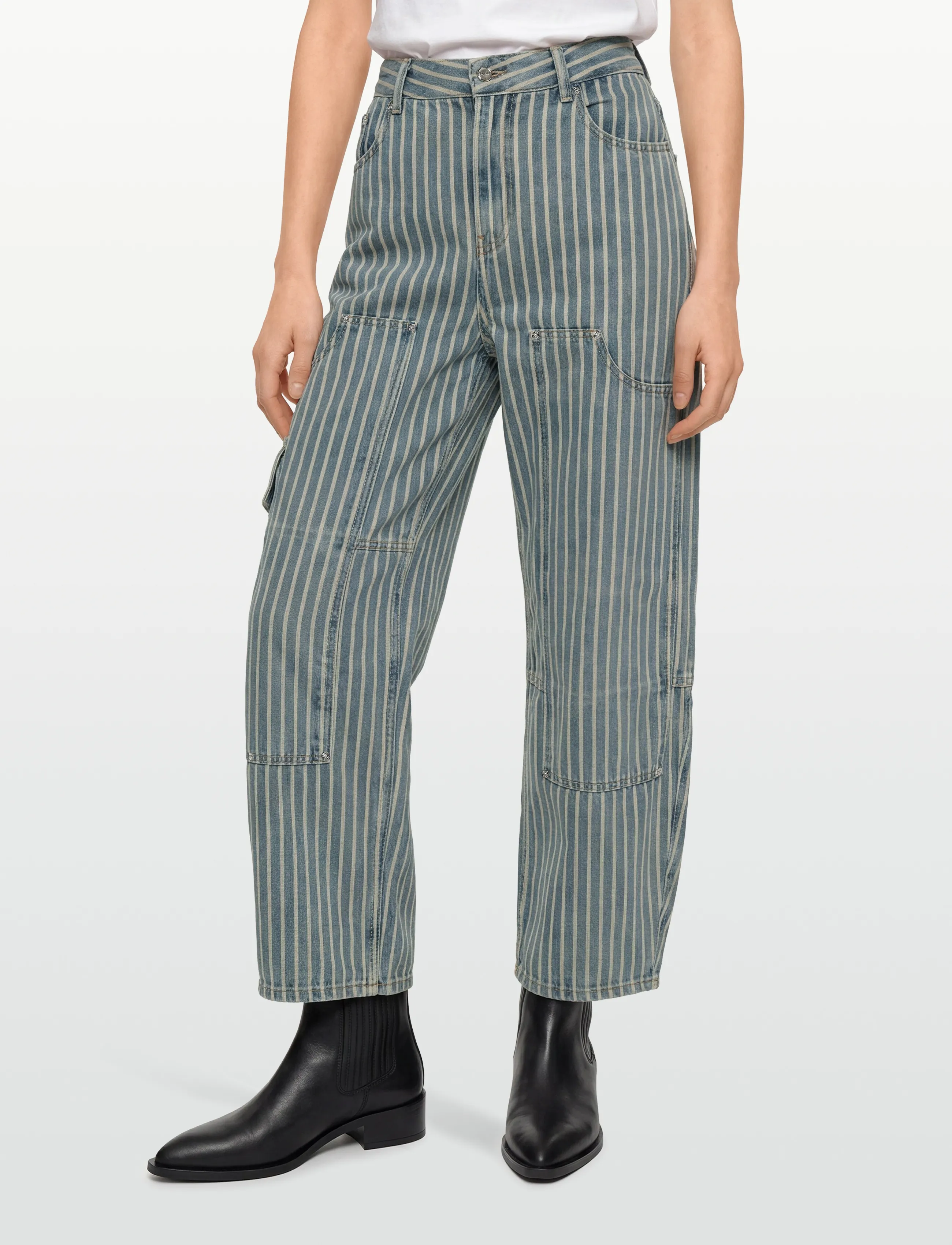 Ganni - Striped Denim Carpenter Jeans - gerade jeans - blue - 3