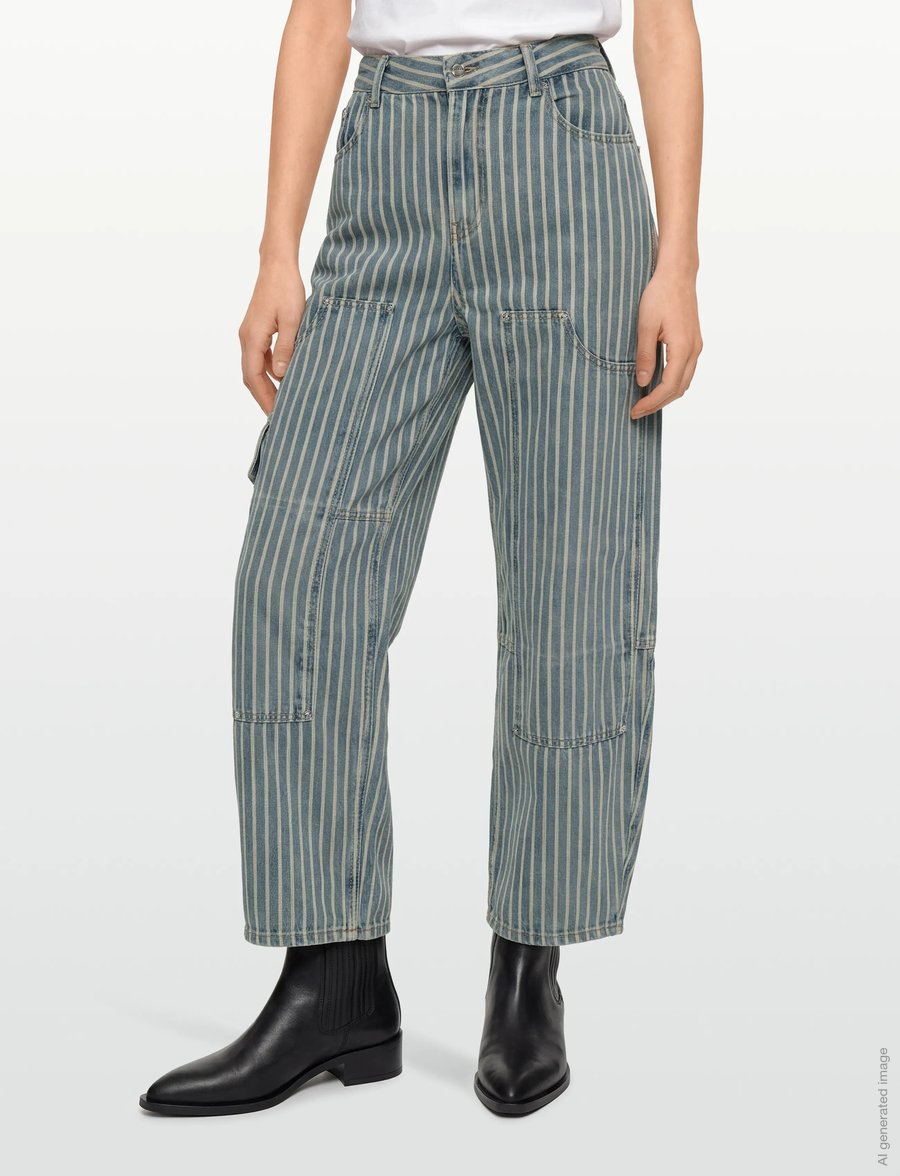 Ganni - Striped Denim Carpenter Jeans - gerade jeans - blue - 3