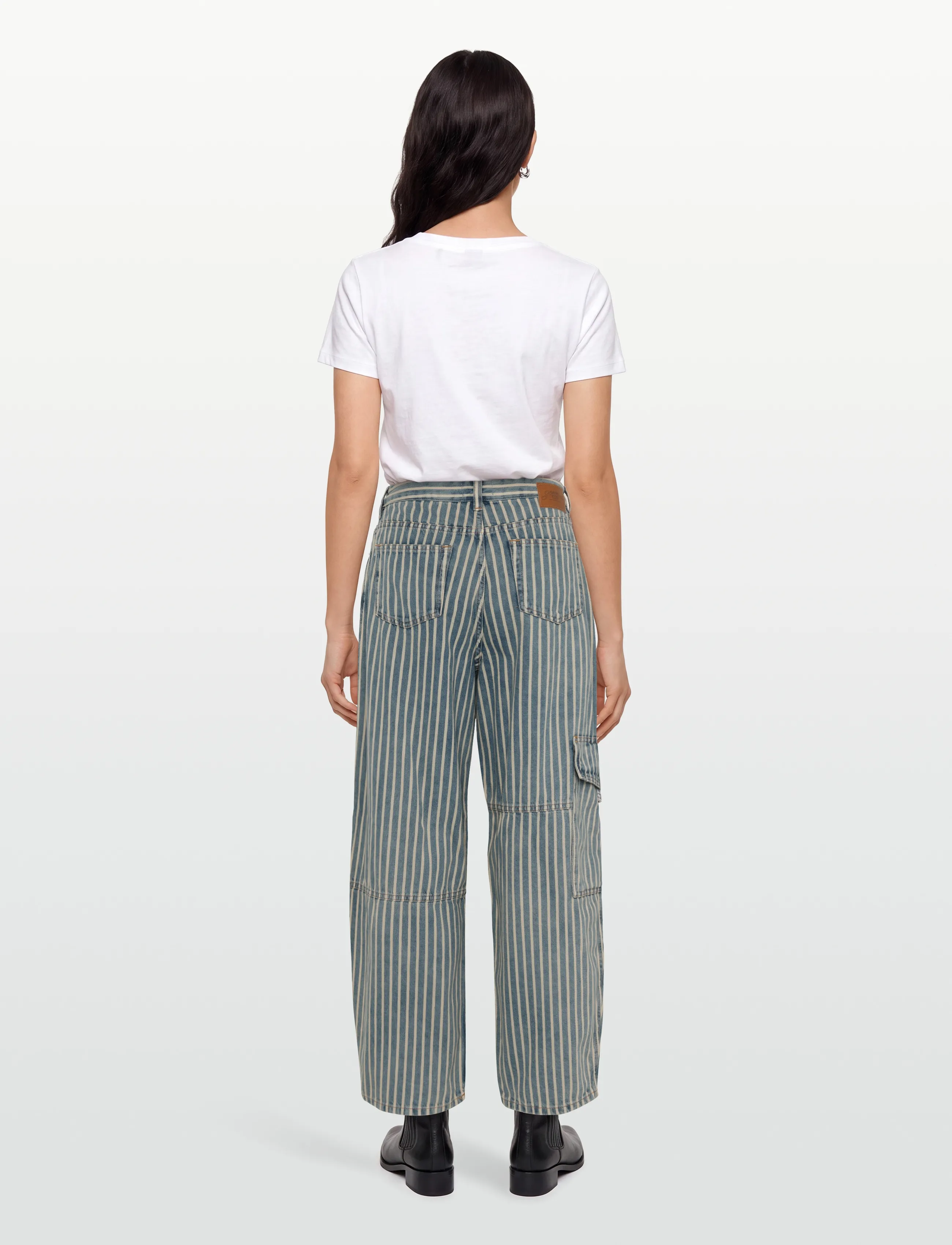 Ganni - Striped Denim Carpenter Jeans - gerade jeans - blue - 4