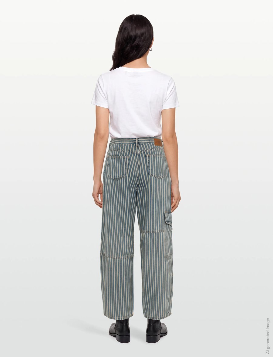 Ganni - Striped Denim Carpenter Jeans - gerade jeans - blue - 4