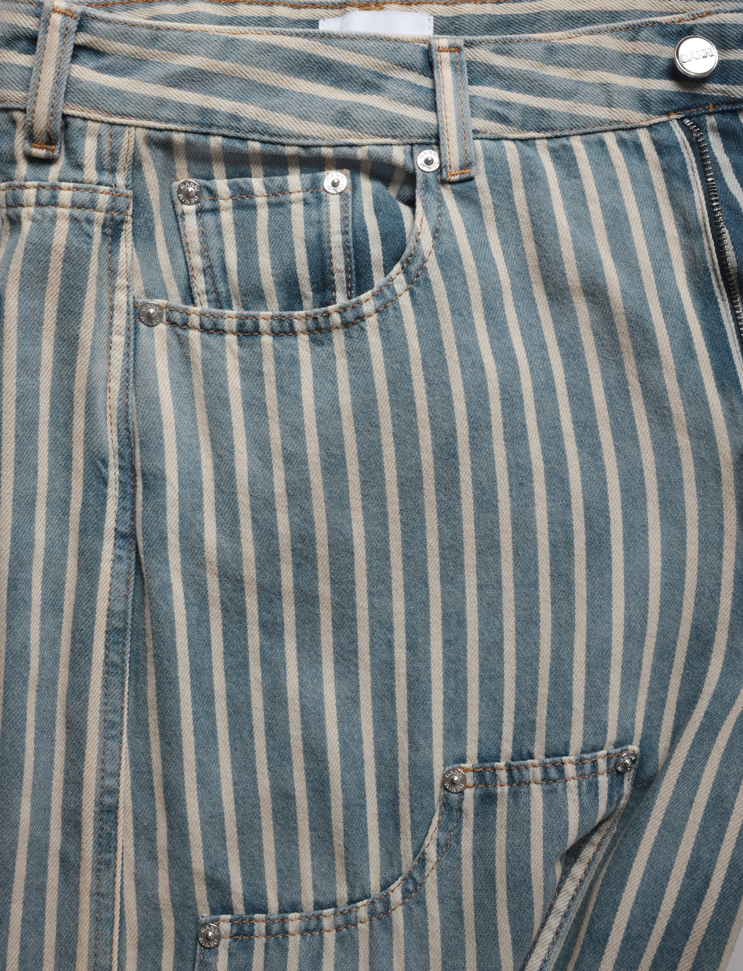 Ganni - Striped Denim Carpenter Jeans - blue - 2