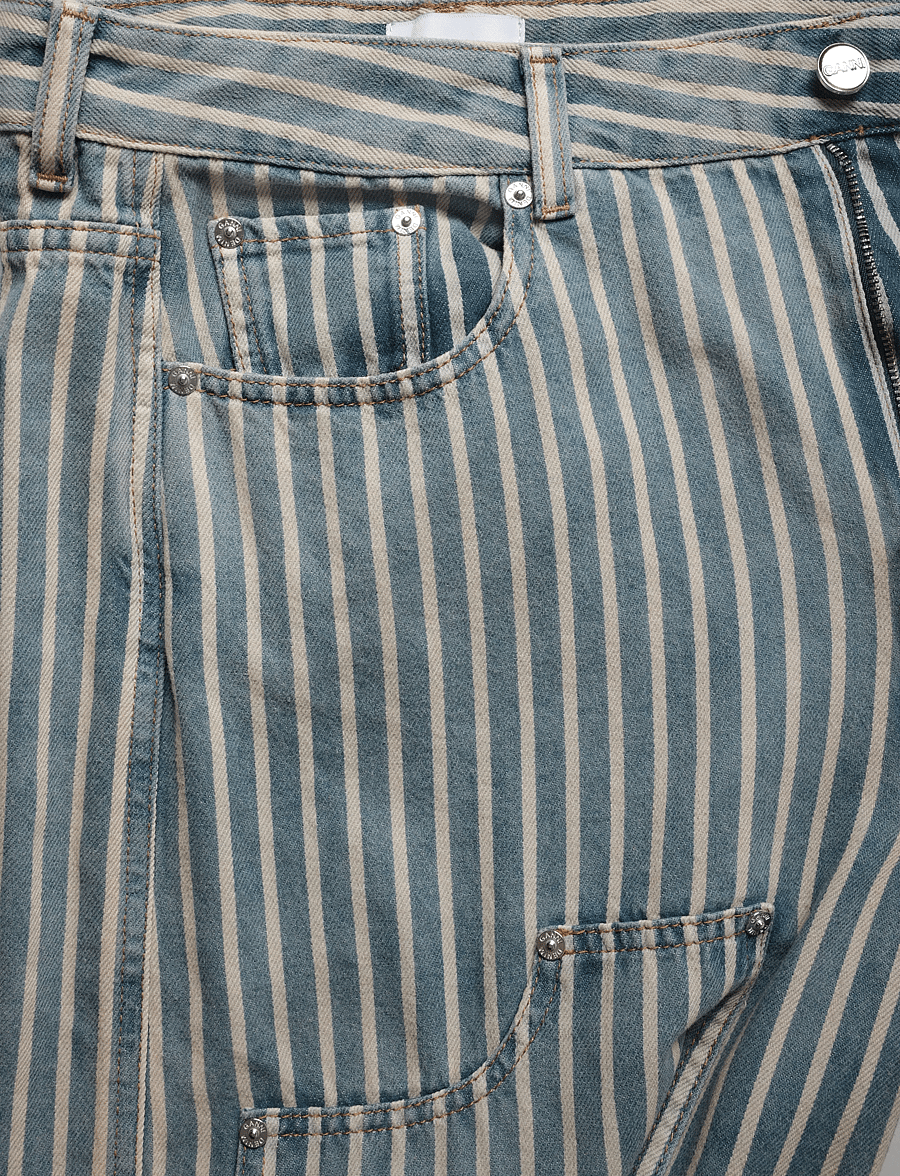 Ganni - Striped Denim Carpenter Jeans - gerade jeans - blue - 2