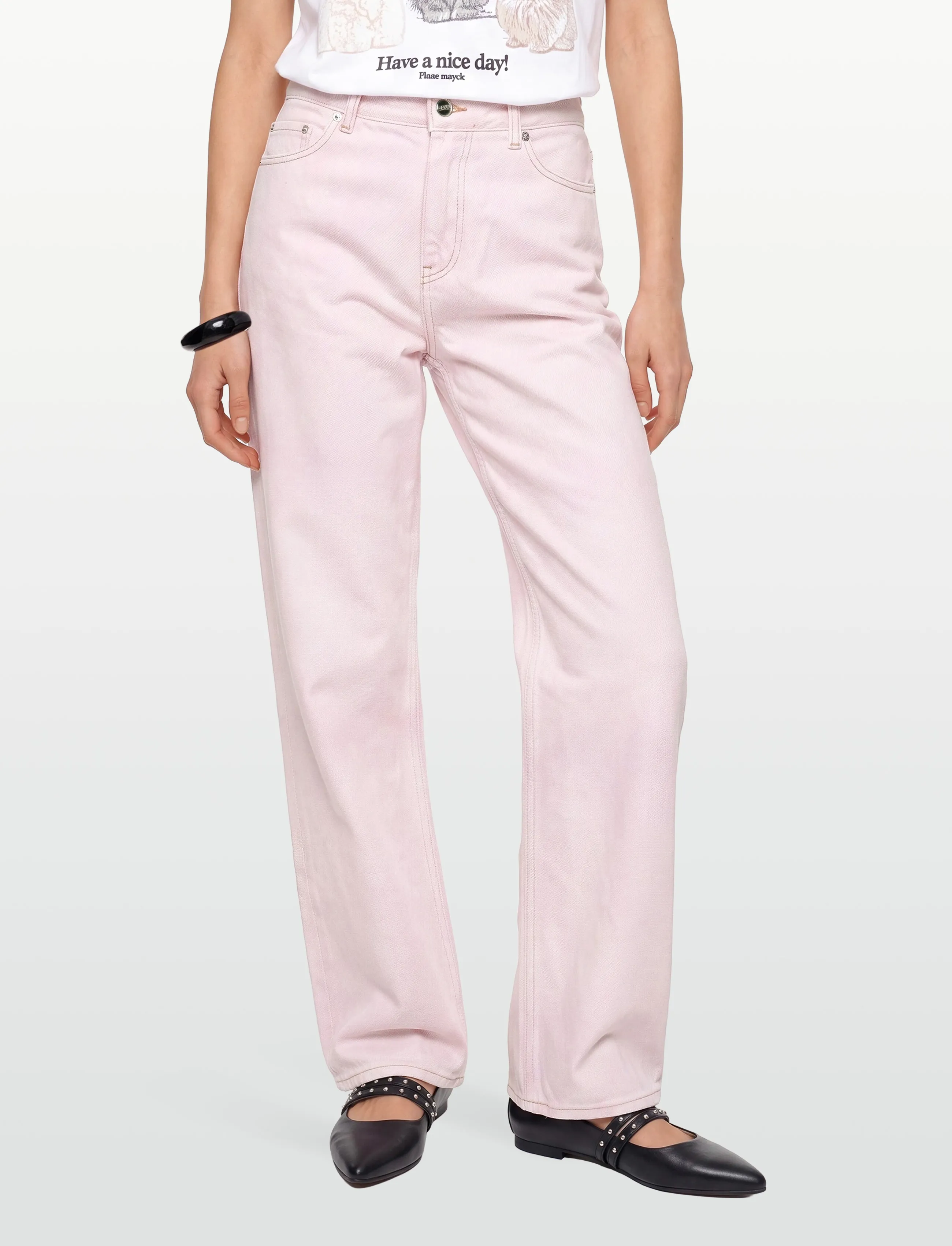 Ganni - Overdyed Heavy Denim Izey Jeans - wide leg jeans - pink - 3