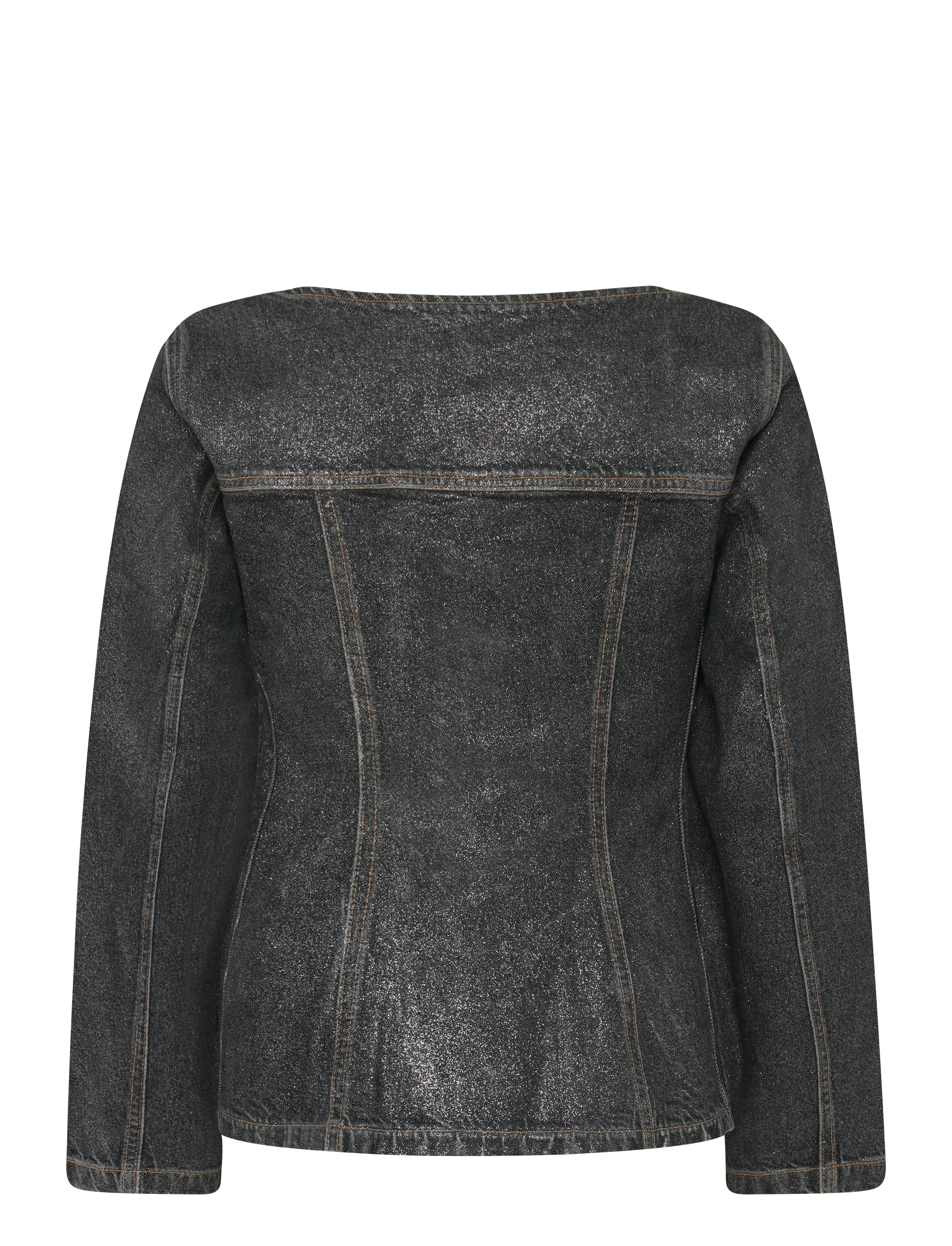 Ganni - Shimmery Foil Denim Fitted Blazer - black - 2