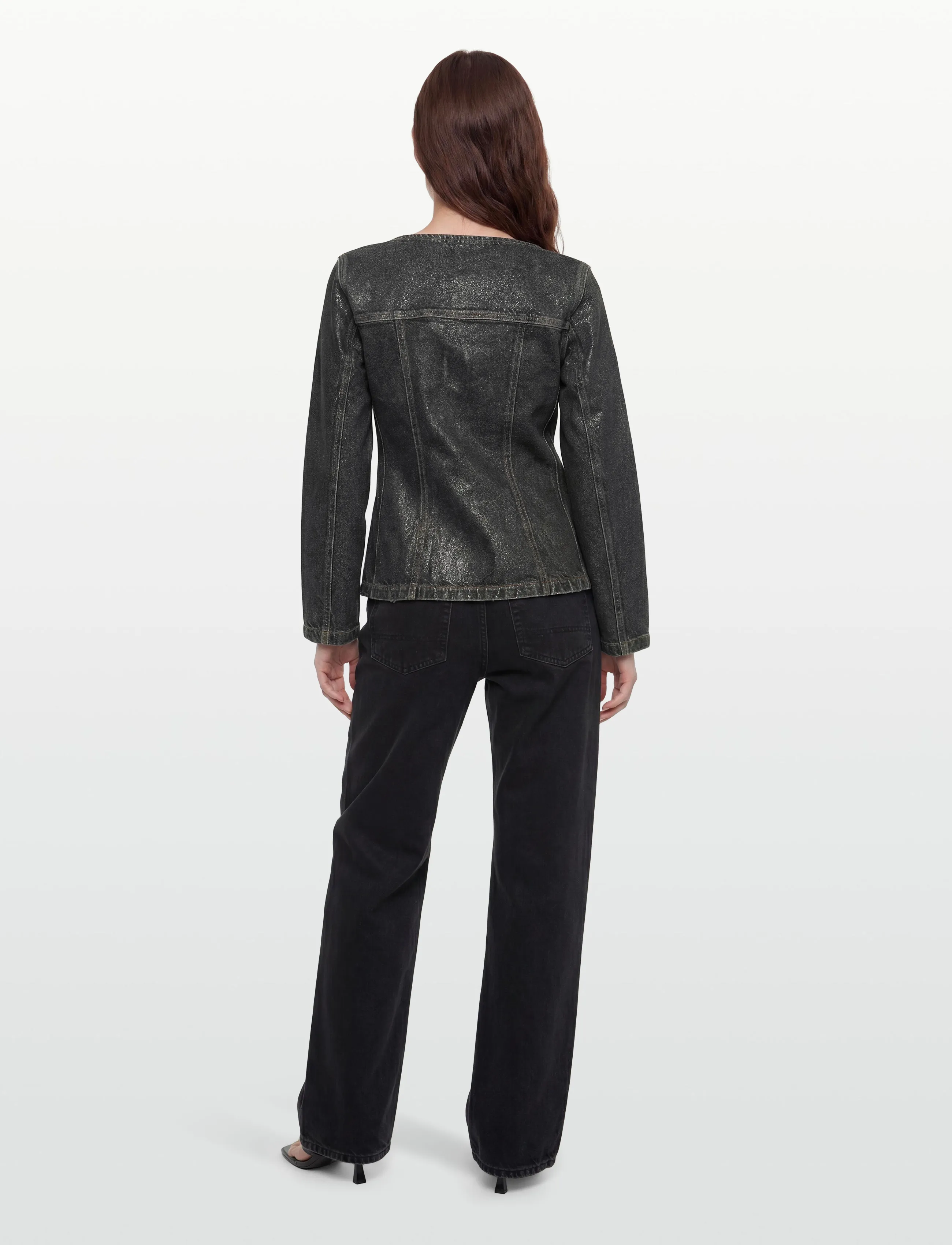 Ganni - Shimmery Foil Denim Fitted Blazer - black - 4