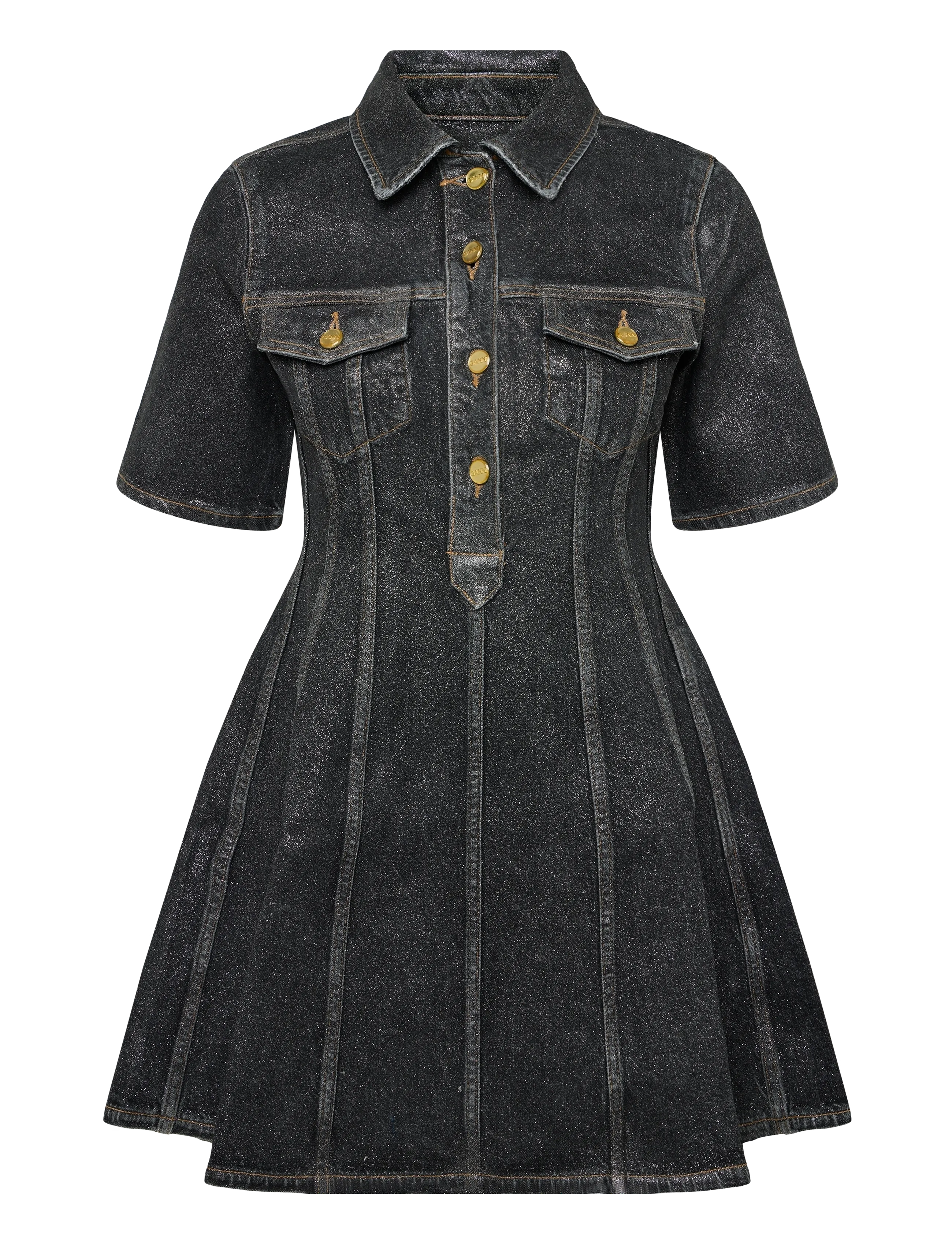 Ganni Denim Mini Dress - Kurze Kleider - BLACK / black