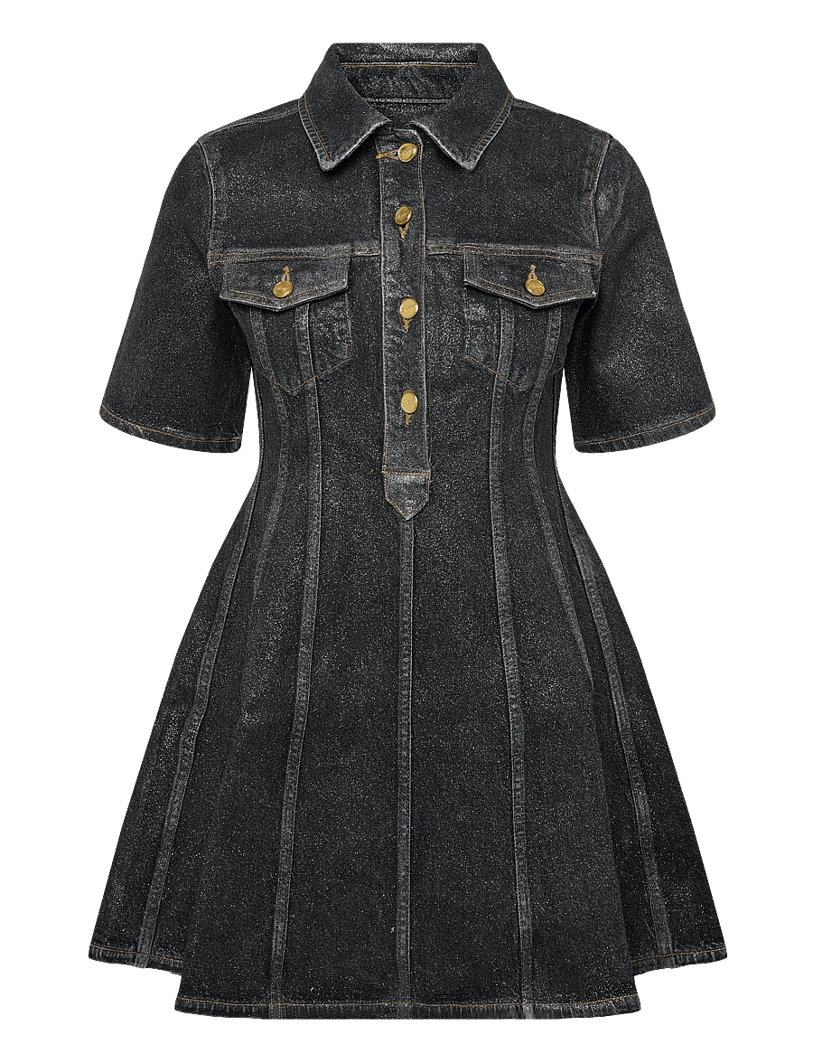 Ganni - Denim Mini Dress - skjortklänningar - black - 1
