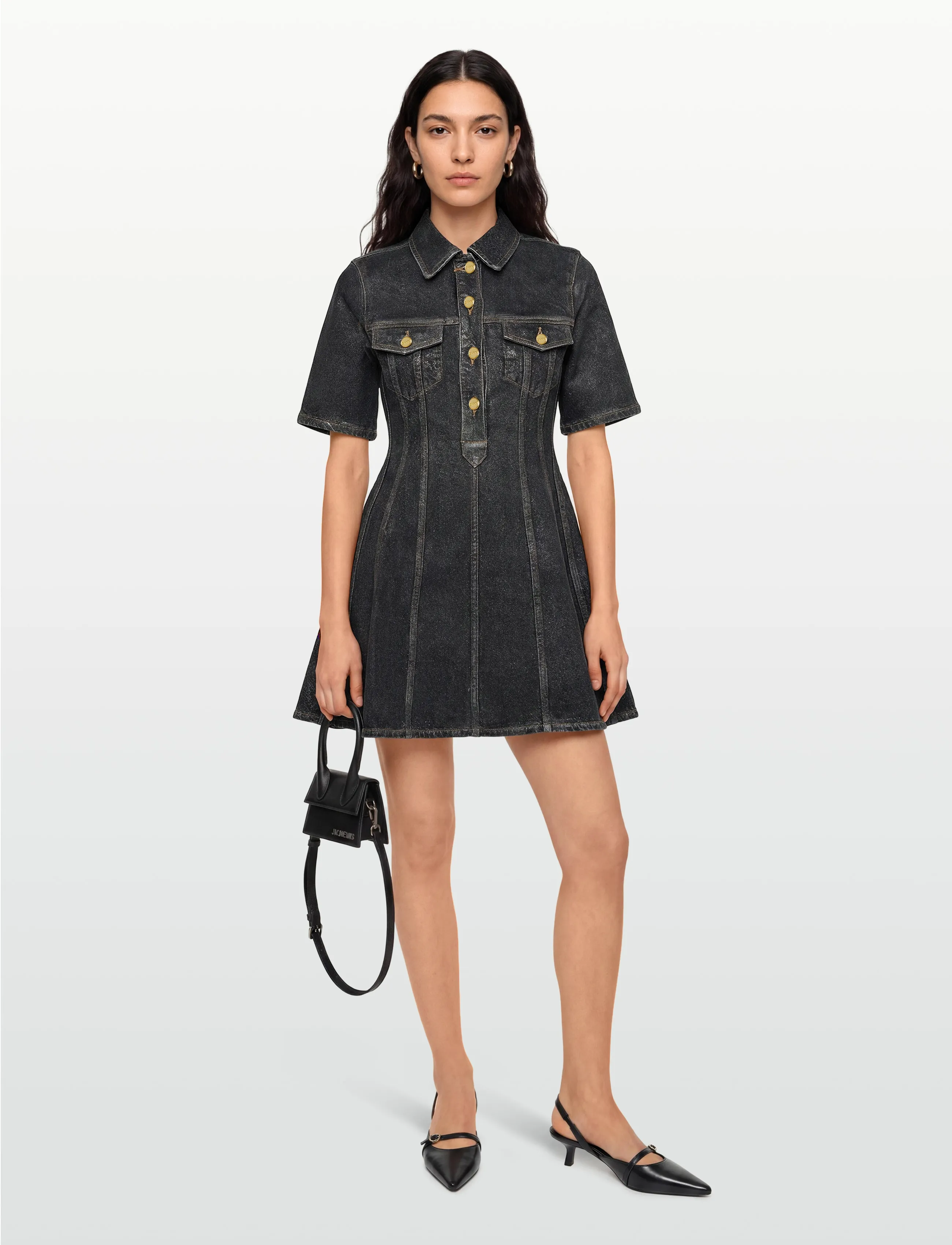 Ganni Denim Mini Dress, 36, Dresses, Schwarz - Short Frauen