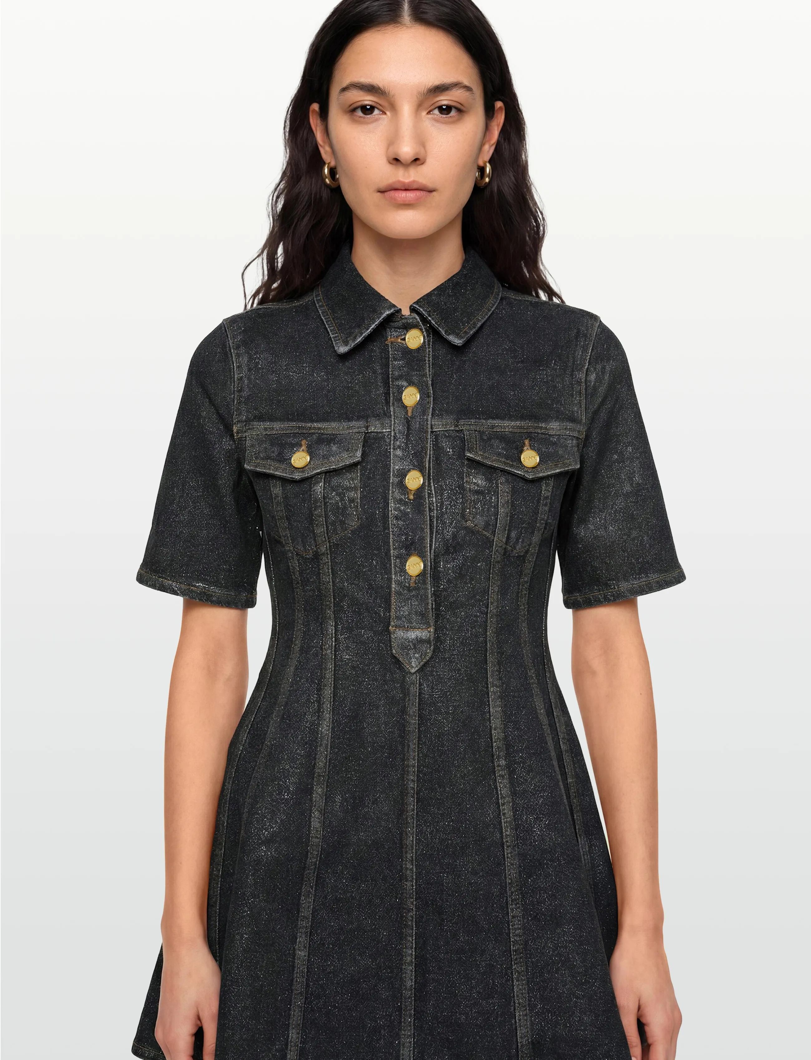 Ganni - Denim Mini Dress - black - 3