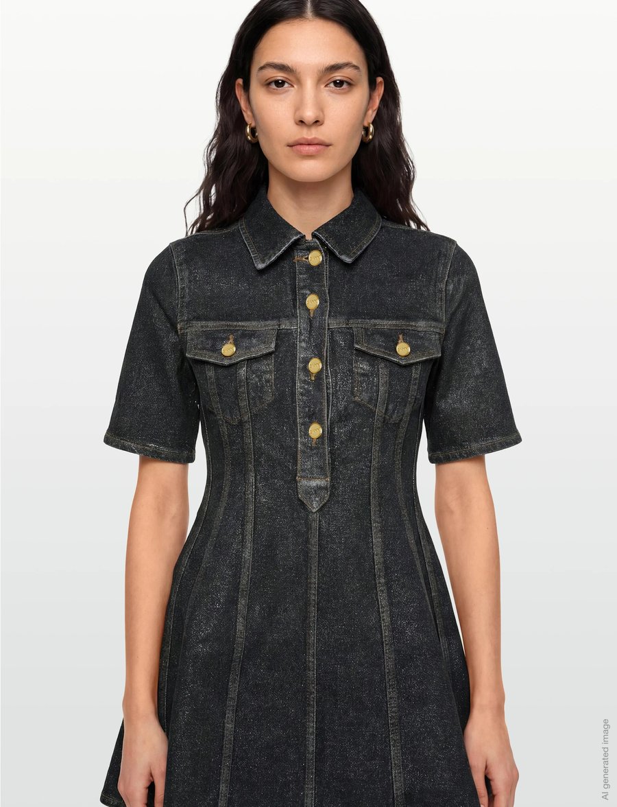 Ganni - Denim Mini Dress - skjortklänningar - black - 3
