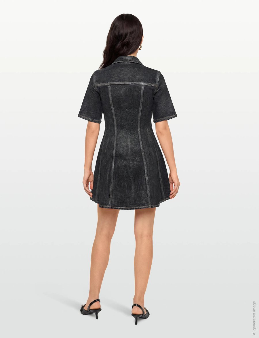 Ganni - Denim Mini Dress - skjortklänningar - black - 4