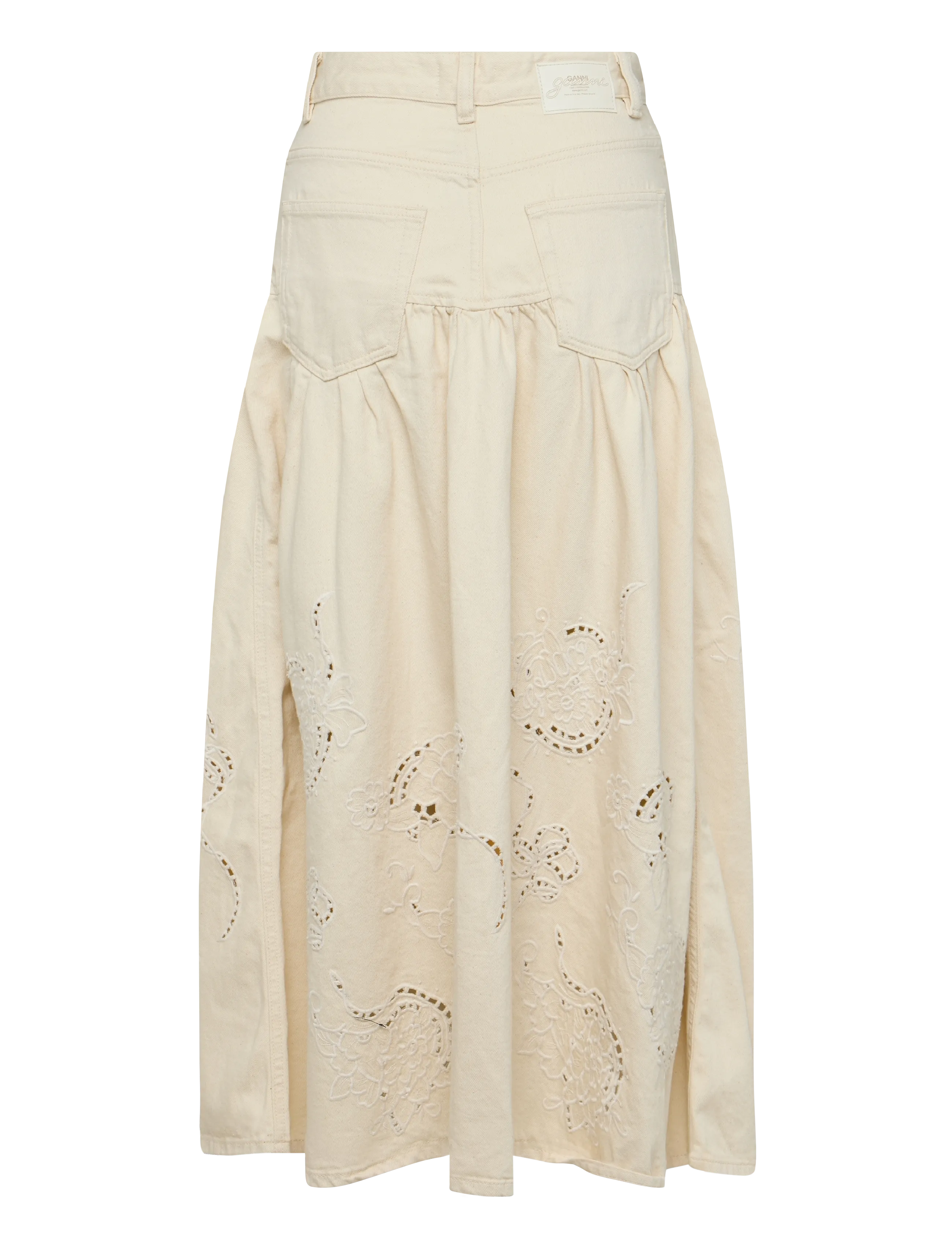 Ganni - Broderie Anglaise Denim Skirt - jeansröcke - white - 1