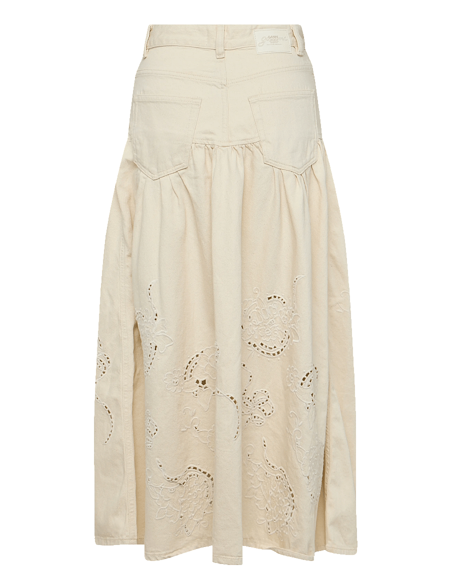 Ganni - Broderie Anglaise Denim Skirt - jeansröcke - white - 1