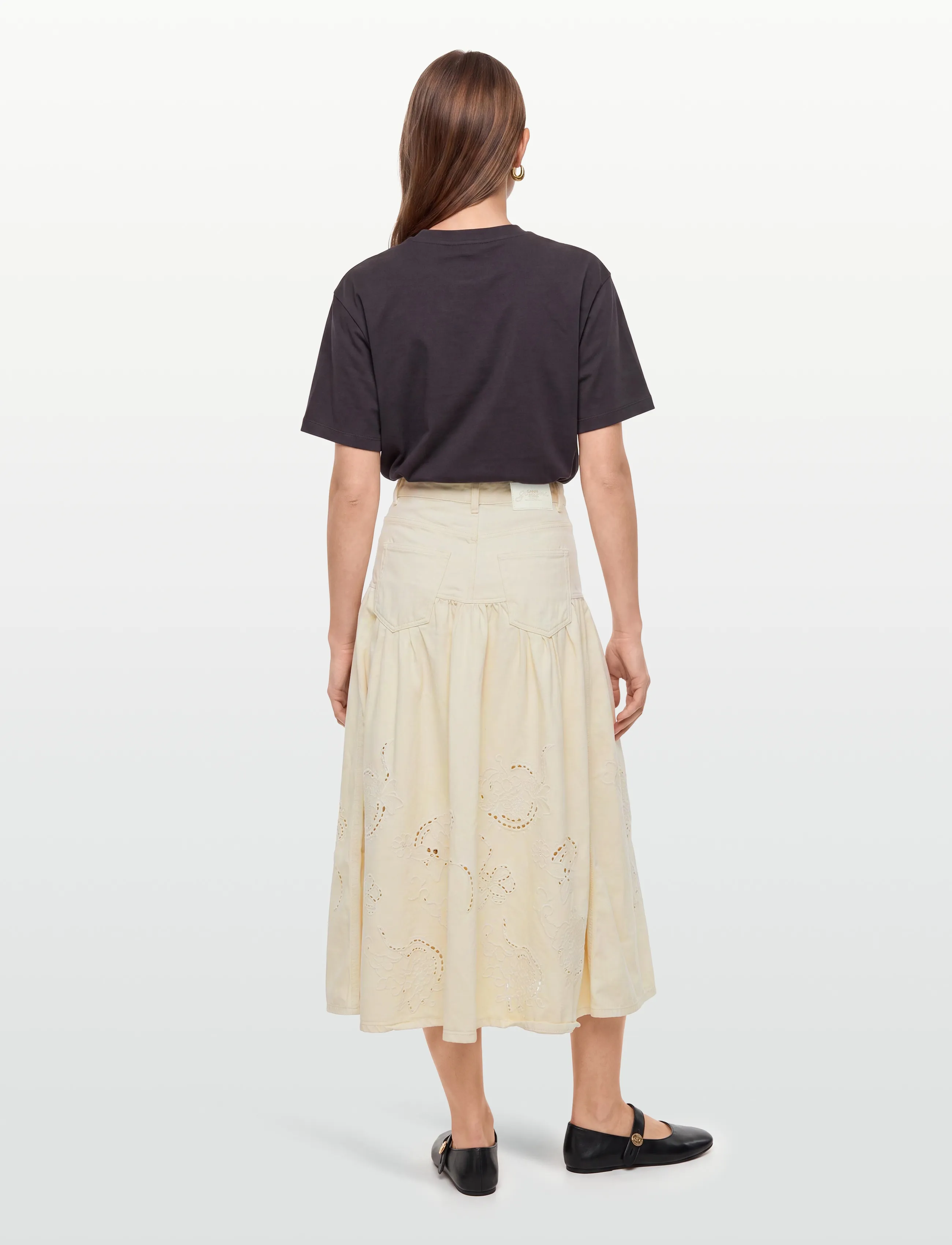 Ganni - Broderie Anglaise Denim Skirt - teksaseelikud - white - 4