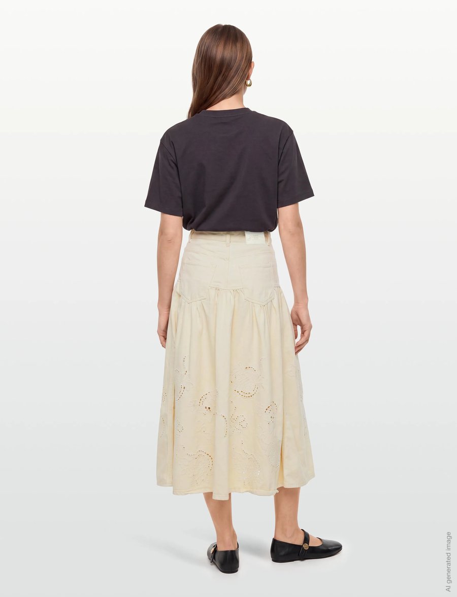 Ganni - Broderie Anglaise Denim Skirt - teksaseelikud - white - 4