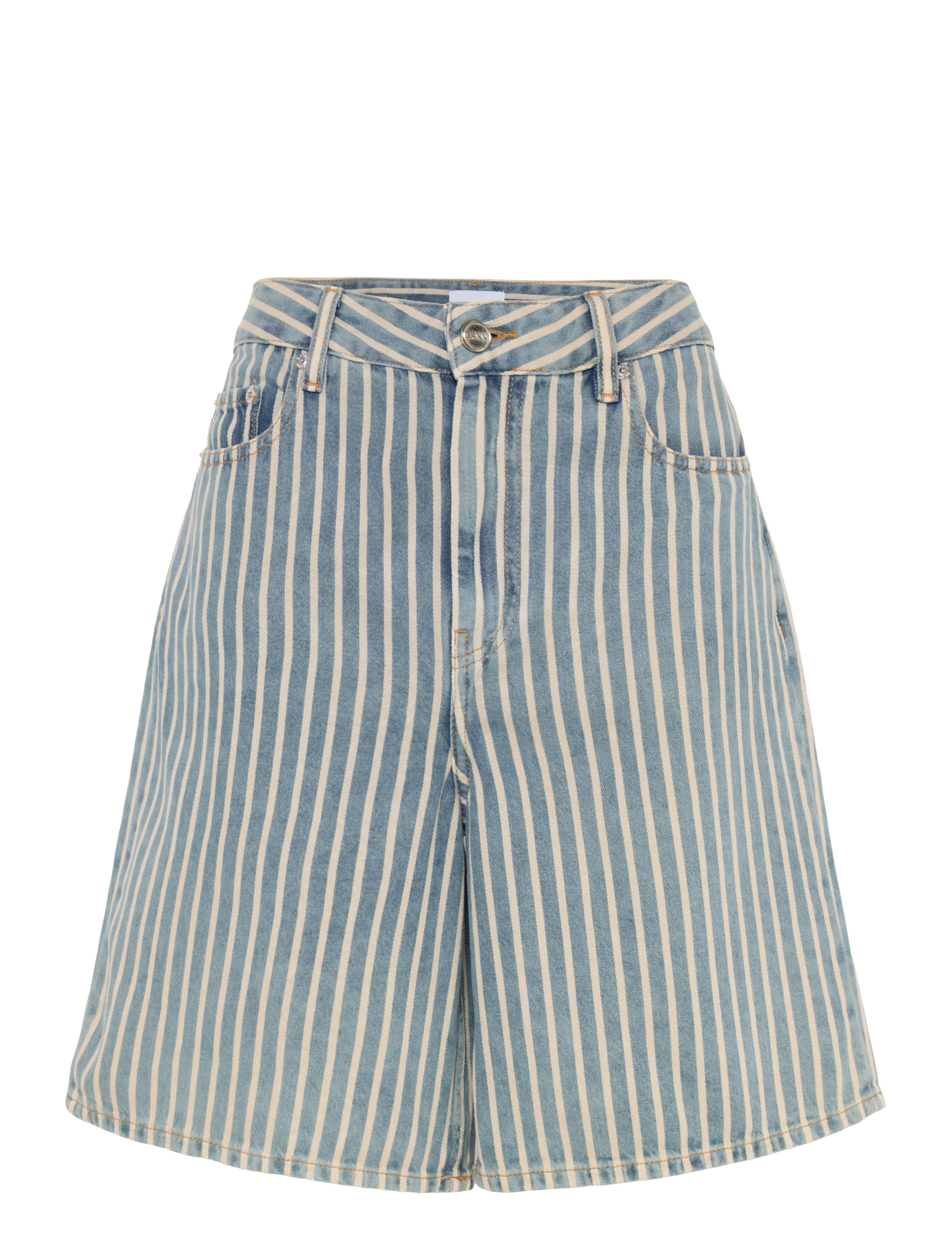 Ganni Striped Denim Shorts - Kleidung - BLUE / blue
