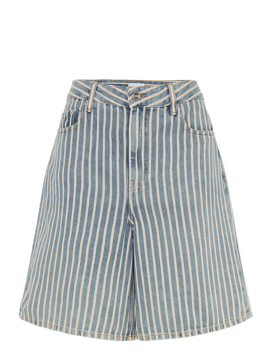 Ganni - Striped Denim Shorts - jeansshorts - blue - 0