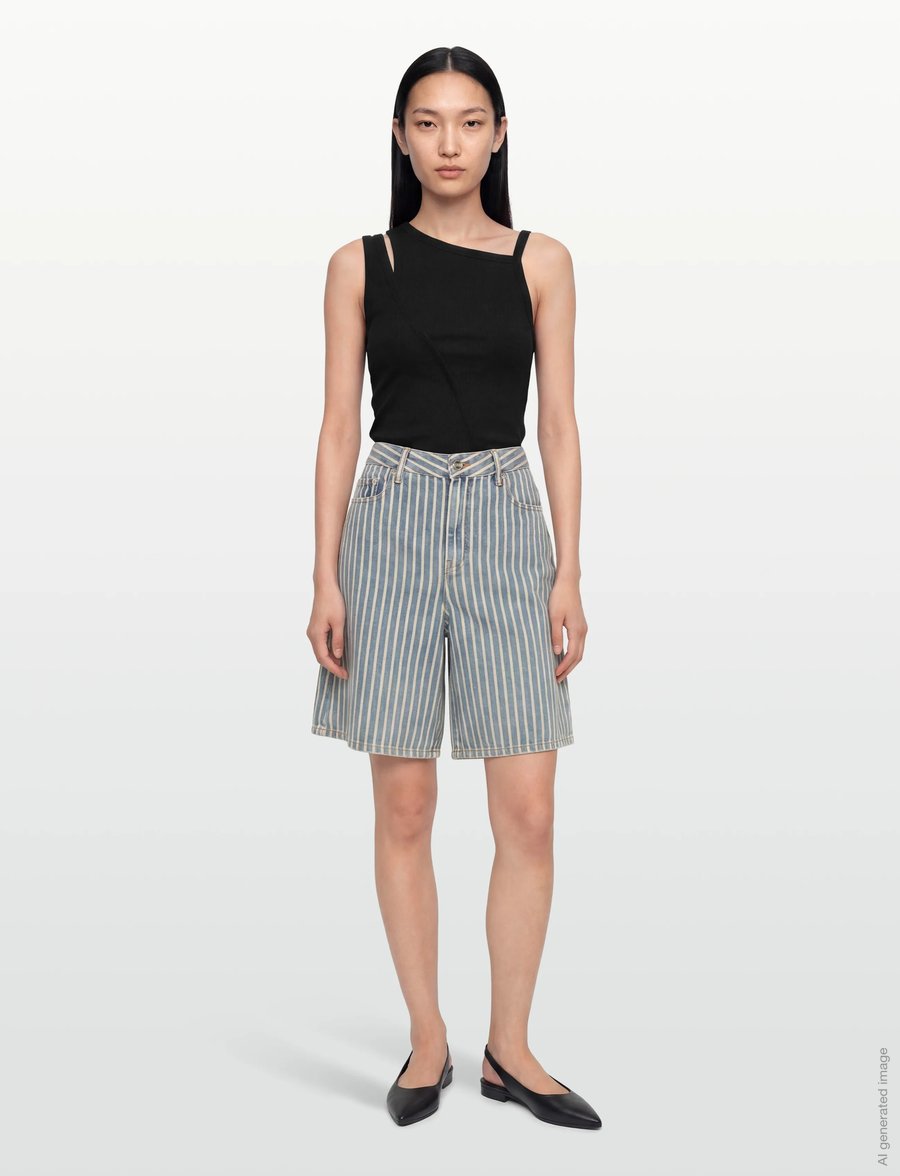 Ganni - Striped Denim Shorts - blue - 0