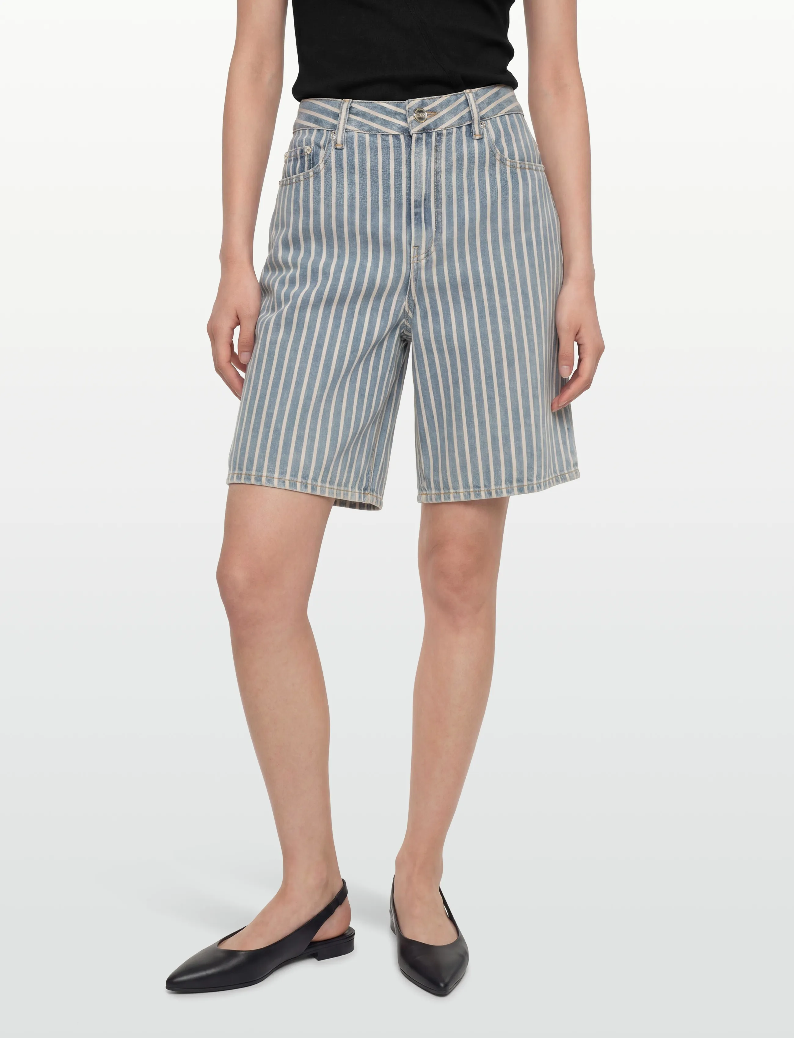 Ganni - Striped Denim Shorts - blue - 3