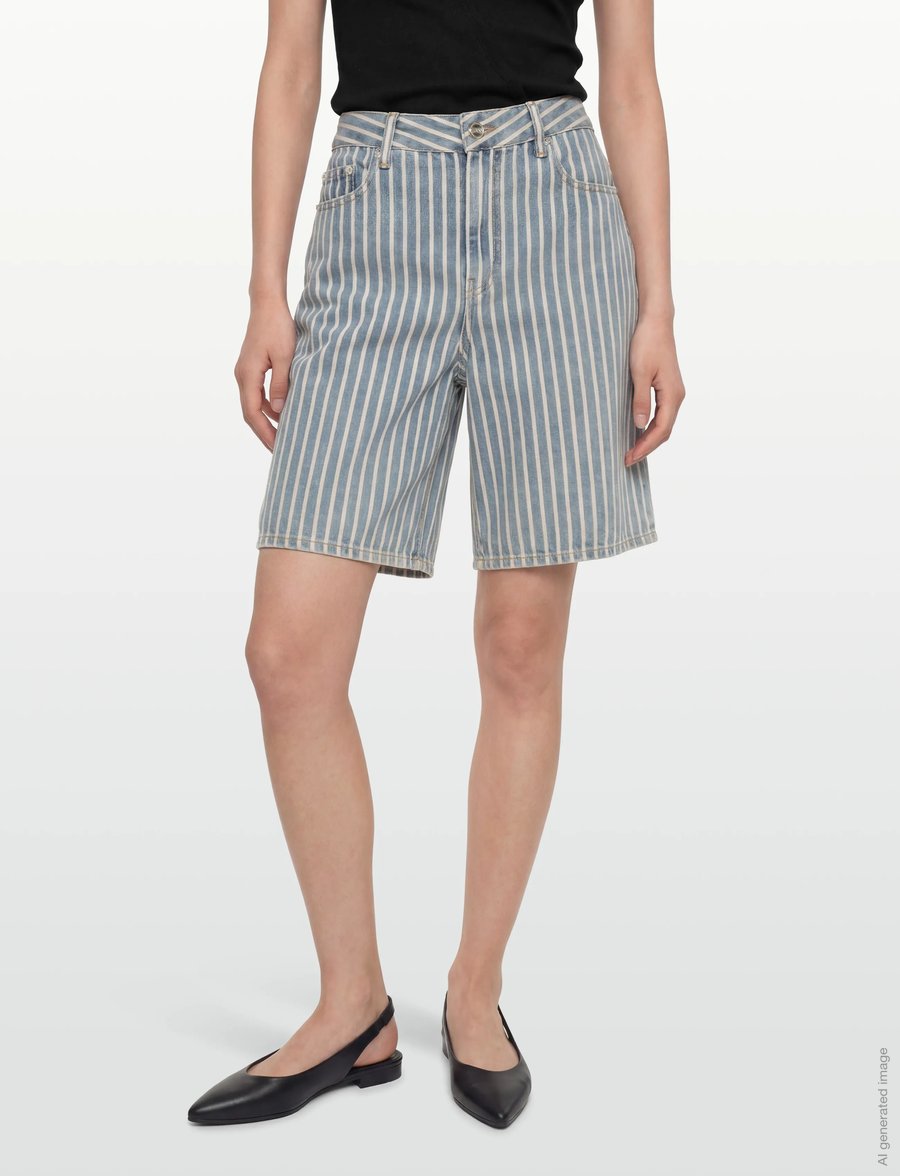 Ganni - Striped Denim Shorts - blue - 3