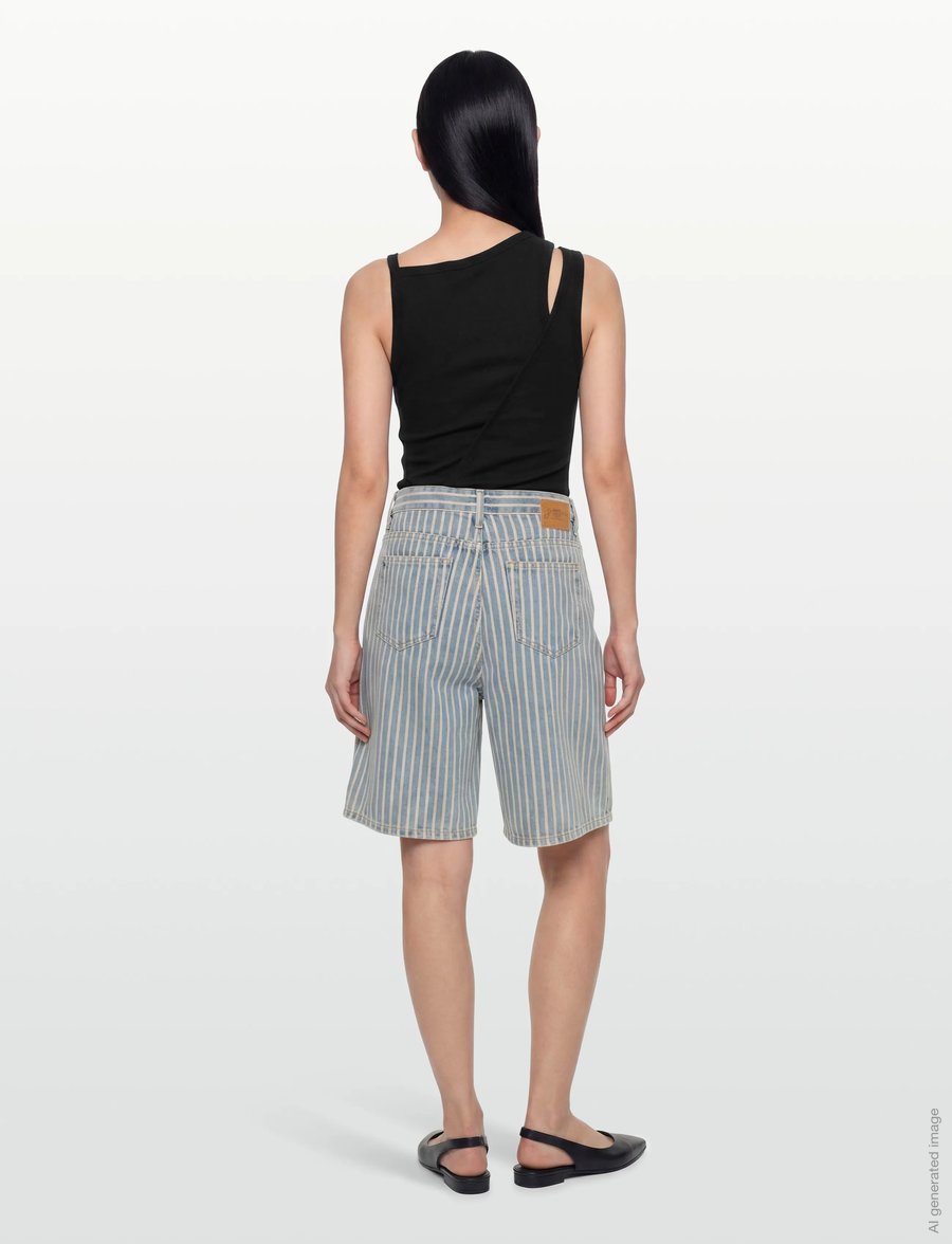 Ganni - Striped Denim Shorts - blue - 4