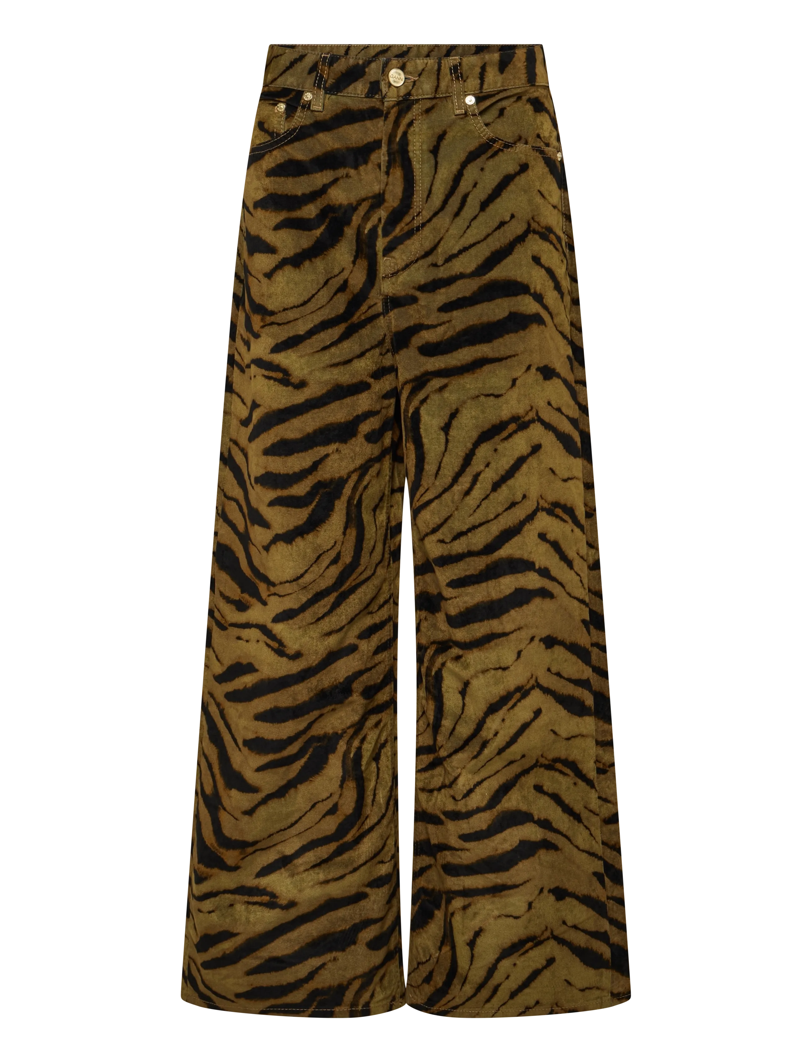 Ganni Khaki Printed Denim Baggy Jeans, 27, Khakigrün - Wide, Frauen