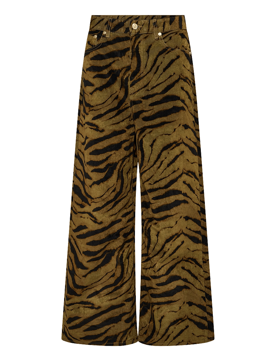 Ganni - Khaki Printed Denim Baggy Jeans - wide leg jeans - multicolored - 0