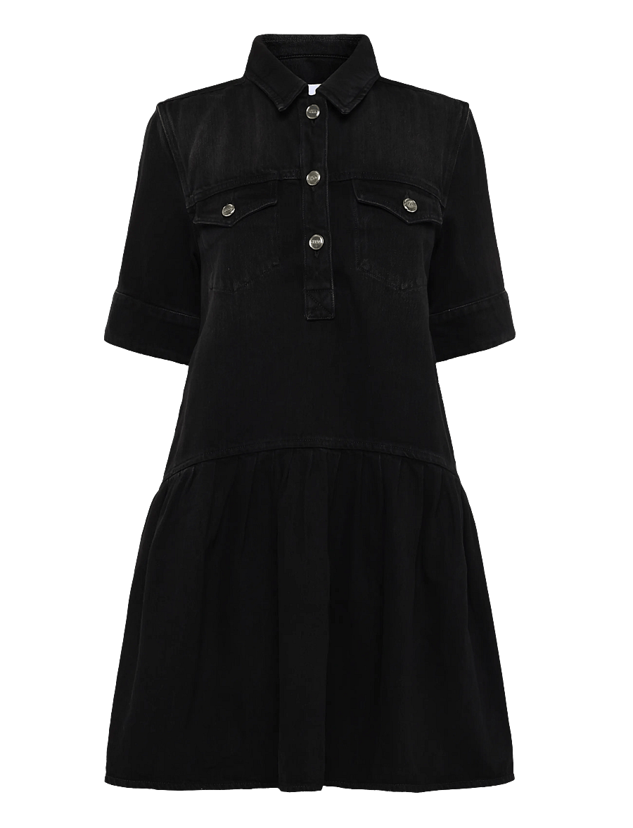 Ganni - Denim Mini Dress - hemdkleider - black - 0