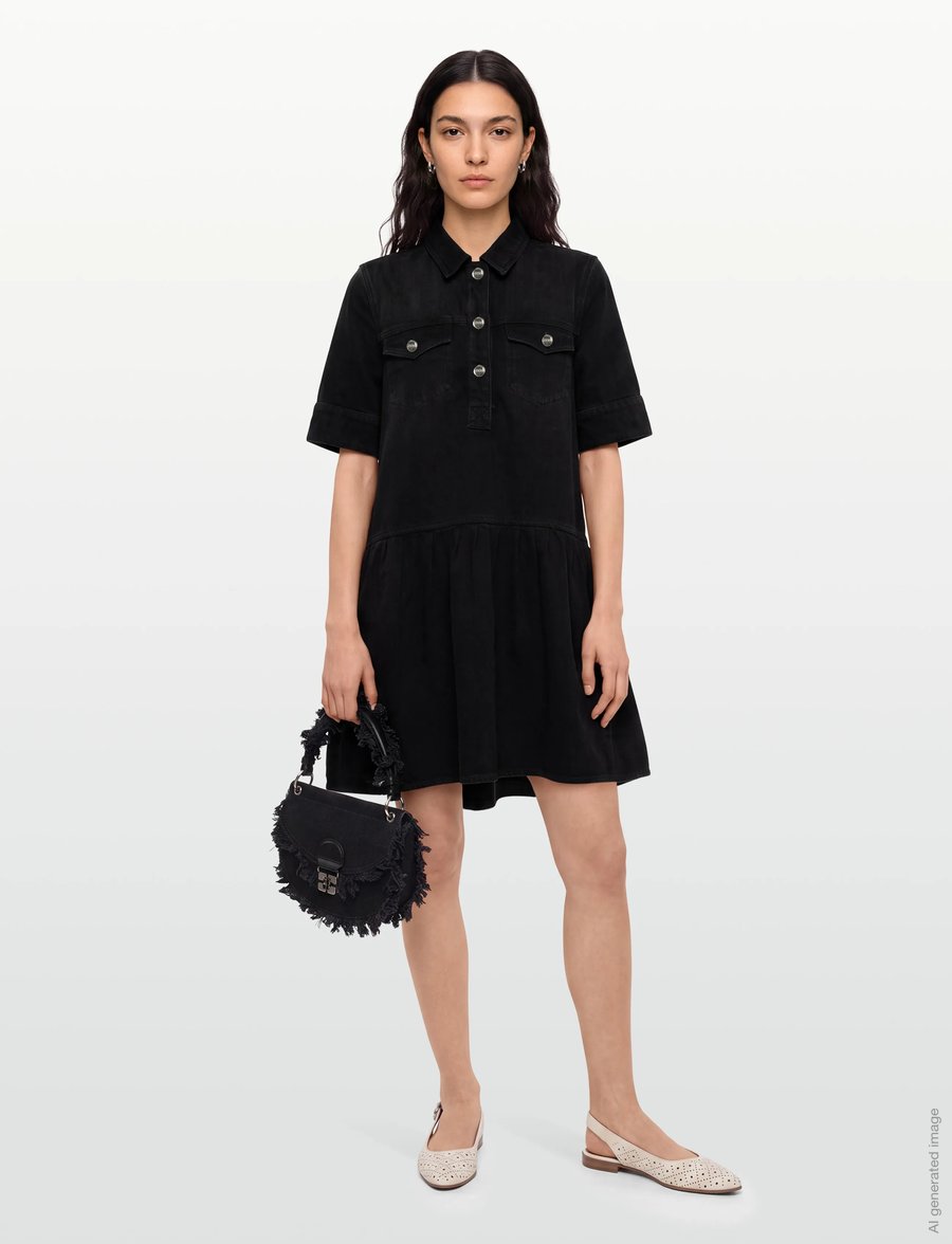 Ganni - Denim Mini Dress - skjortklänningar - black - 0