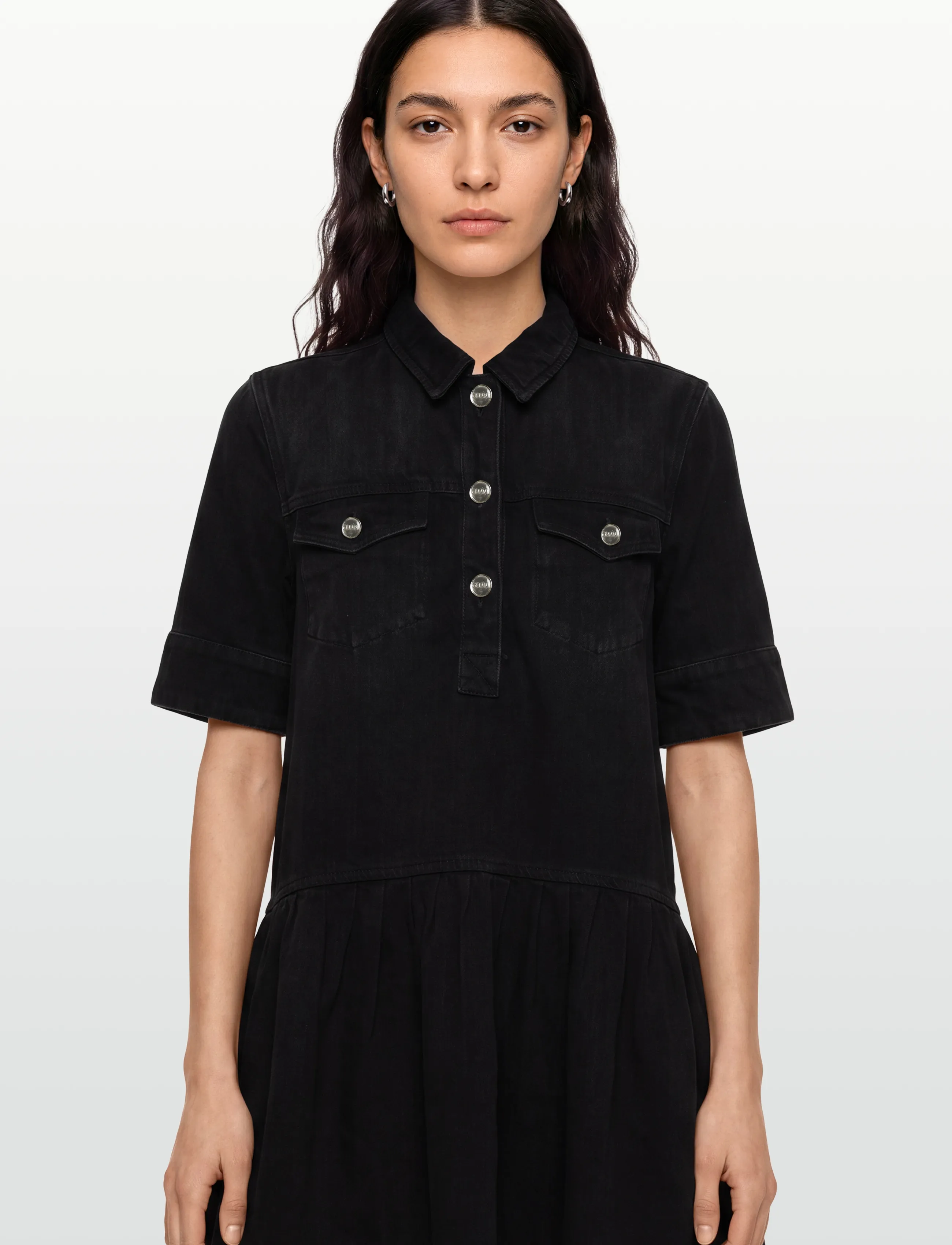 Ganni - Denim Mini Dress - skjortklänningar - black - 3