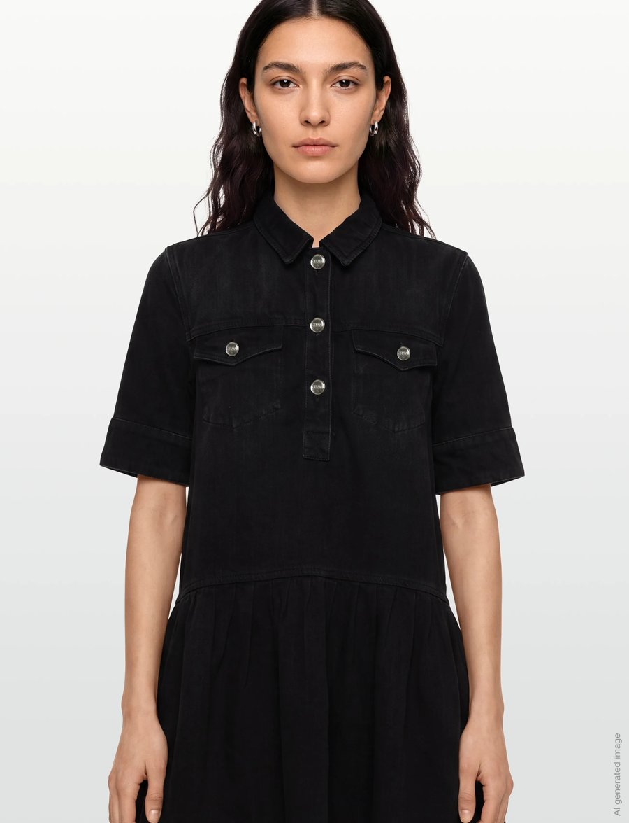 Ganni - Denim Mini Dress - skjortklänningar - black - 3
