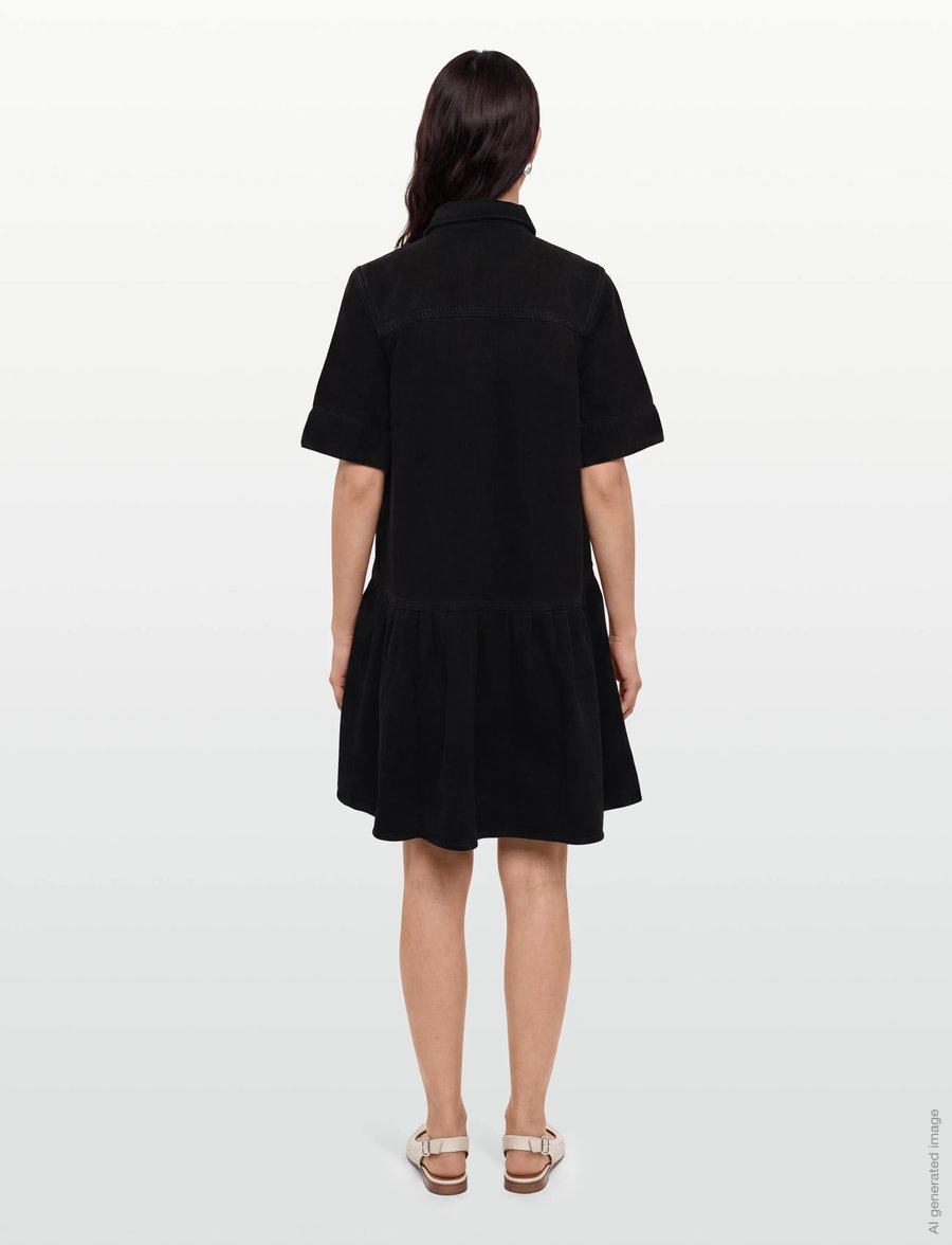 Ganni - Denim Mini Dress - skjortklänningar - black - 4
