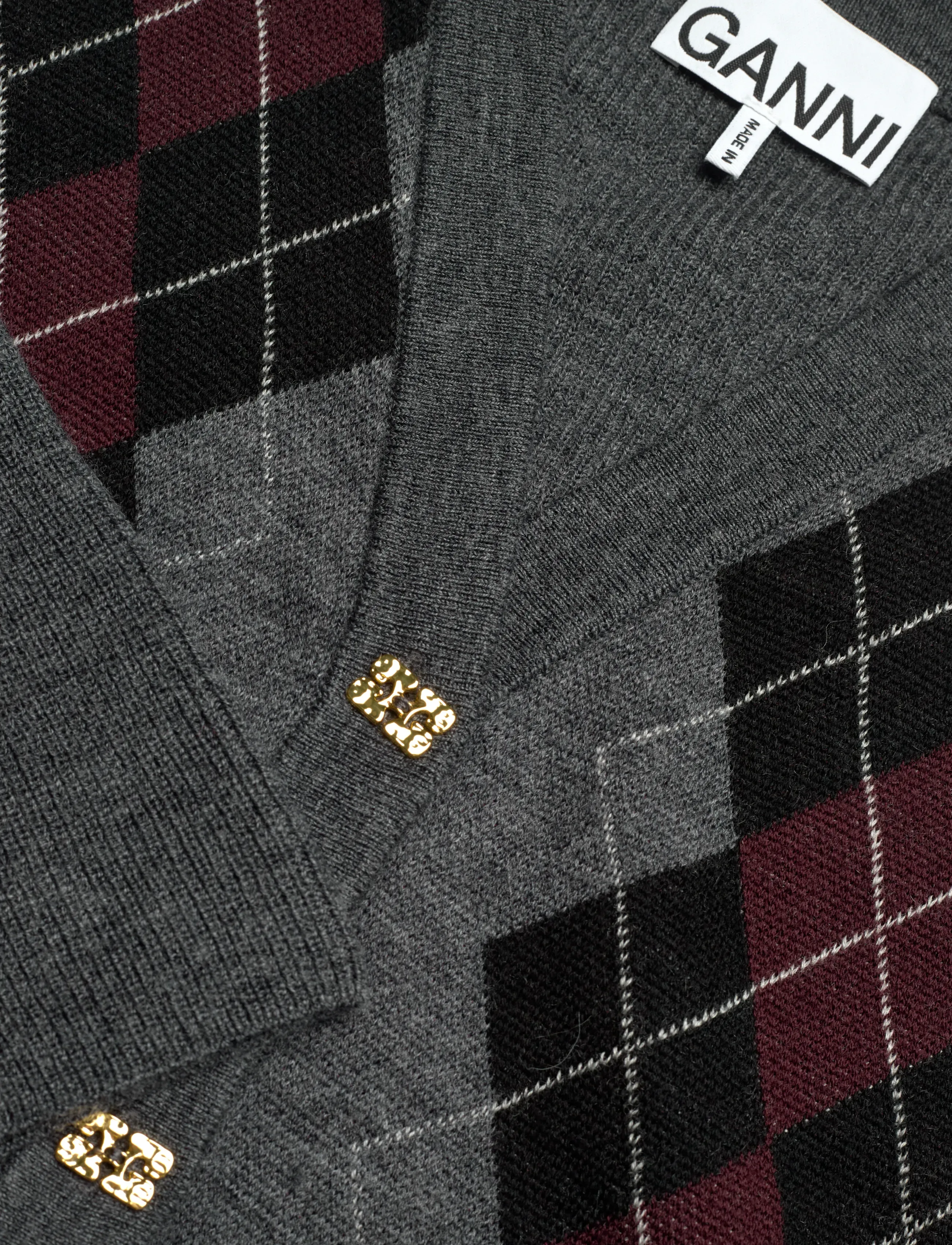 Ganni - Fine Merino Jacquard Cardigan - cardigans - grey - 2