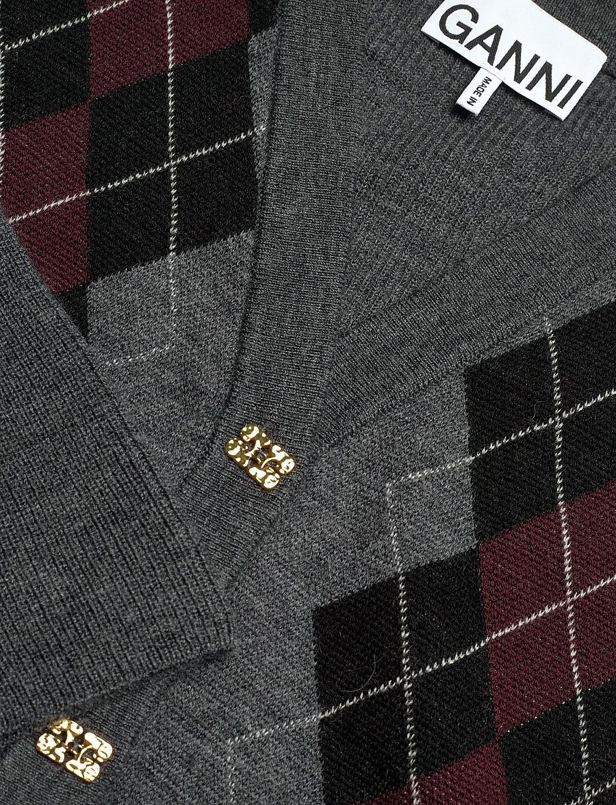 Ganni - Fine Merino Jacquard Cardigan - cardigans - grey - 2