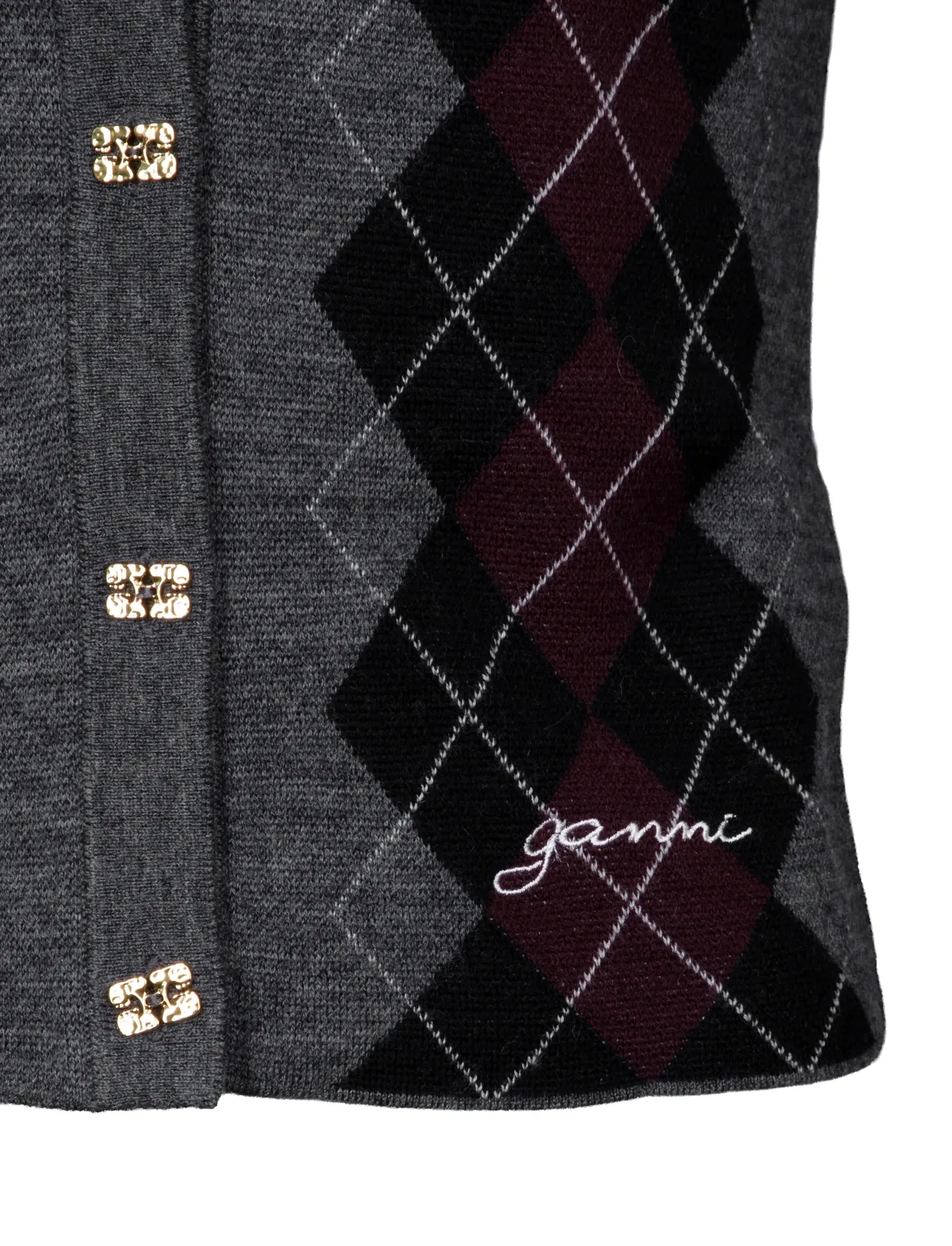 Ganni - Fine Merino Jacquard Cardigan - cardigans - grey - 3